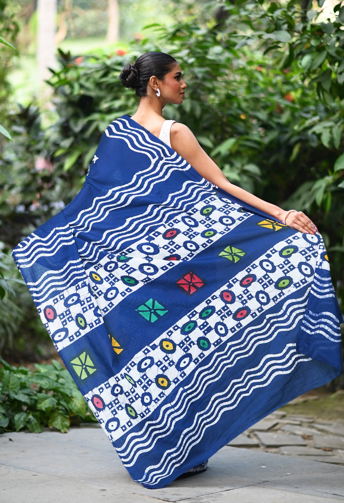 Navy Blue Pure Wax Batik Printed Soft Cotton Saree-UNM80551