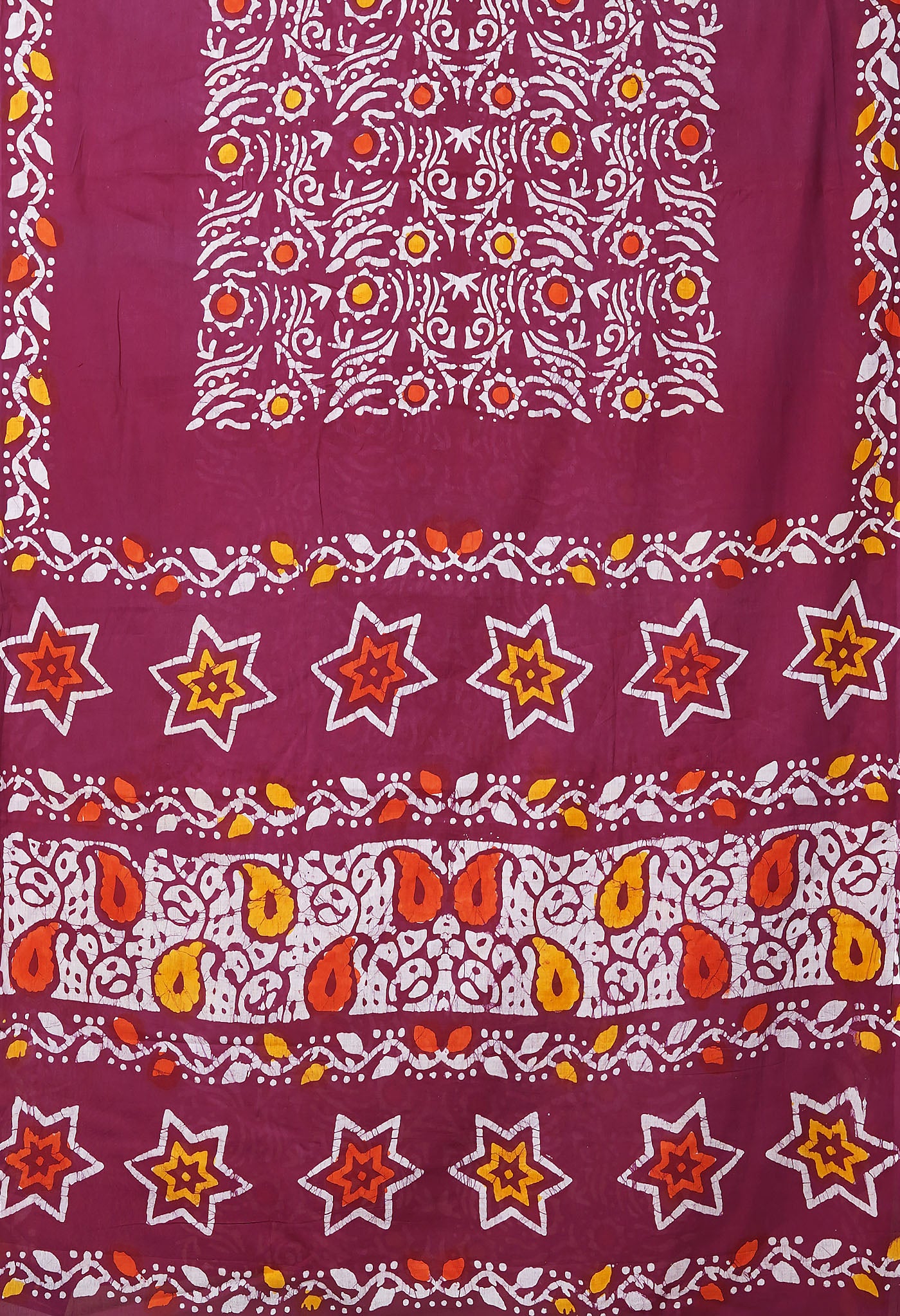 Maroon Pure Wax Batik Printed Soft Cotton Saree-UNM80582