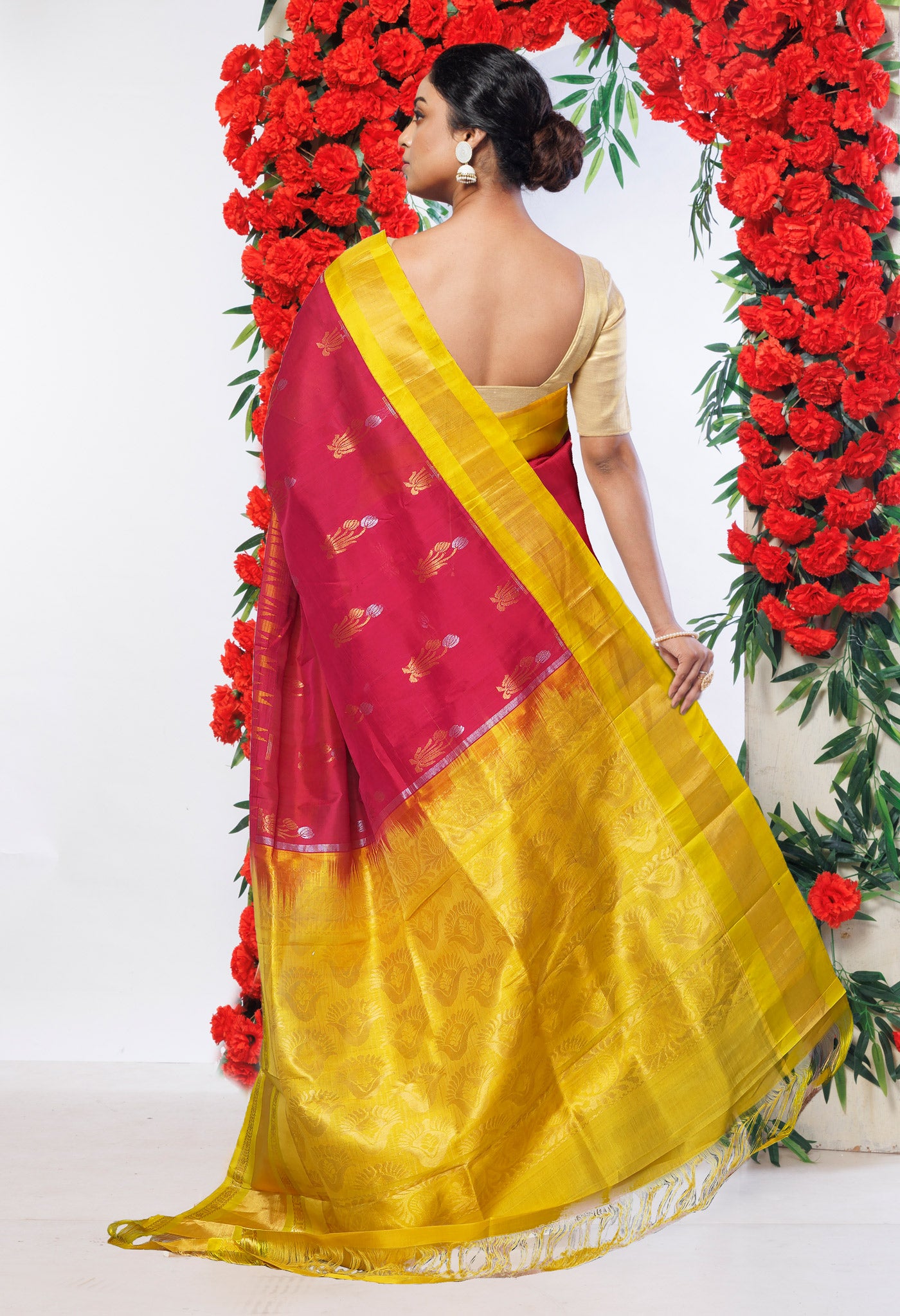 Red Pure Assam Silk Saree-UNM80702