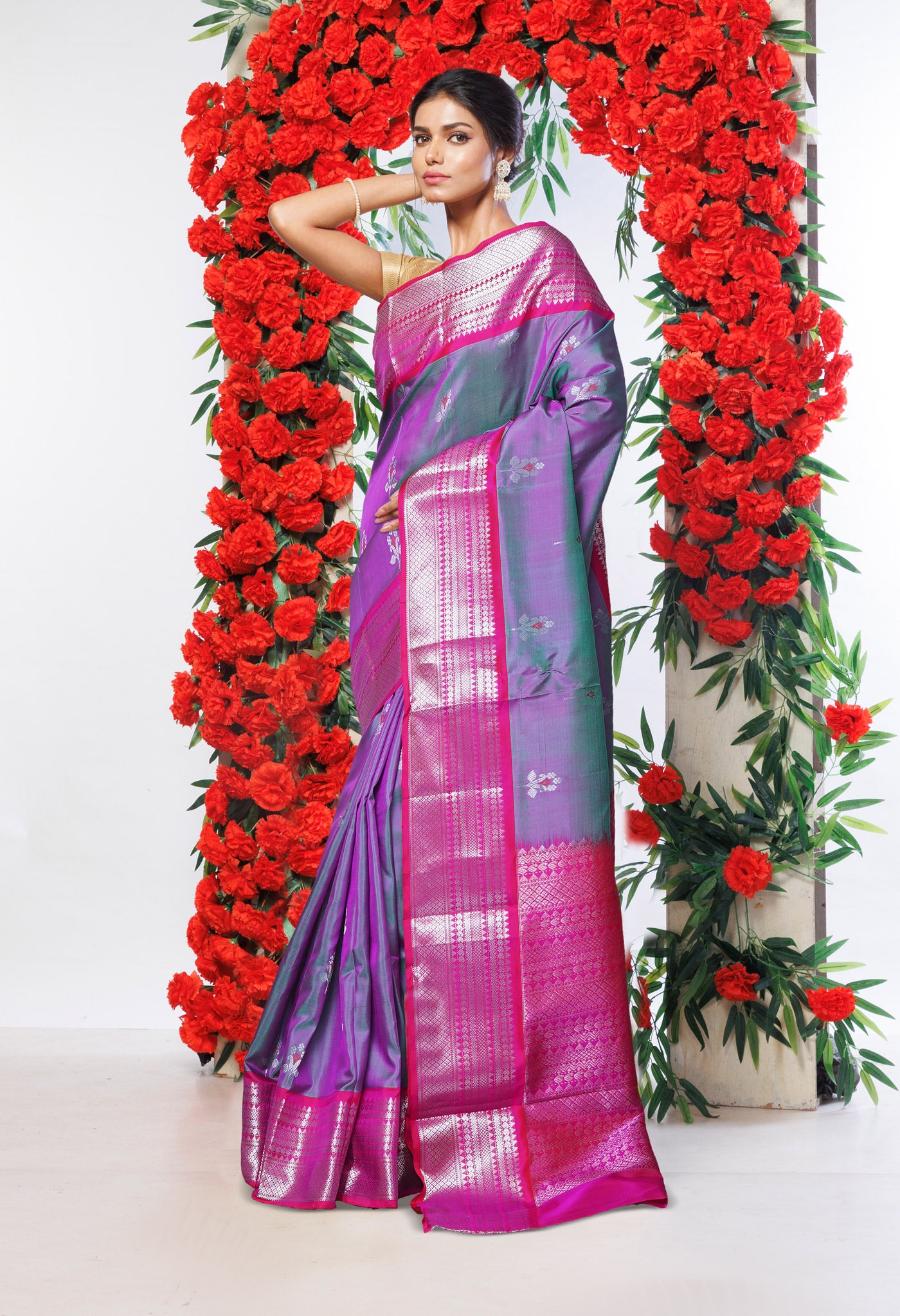 PinkGreen Pure Assam Silk Saree-UNM80706
