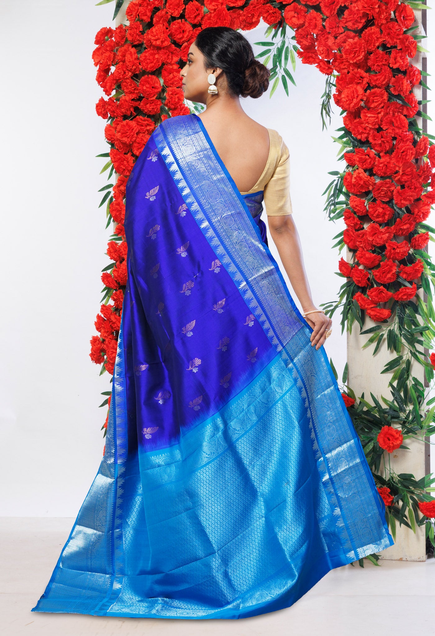 Dark Blue Pure Assam Silk Saree-UNM80711