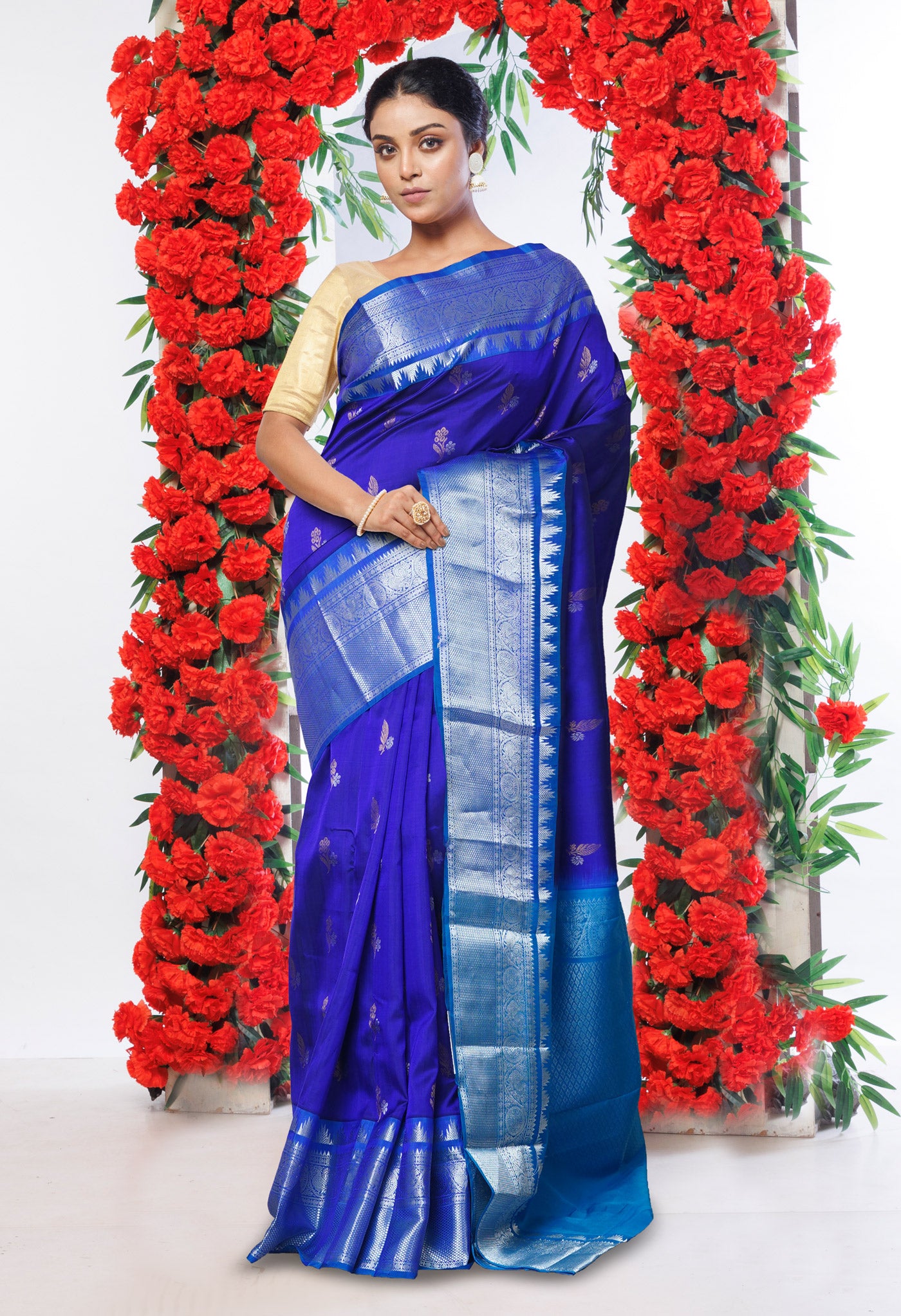 Dark Blue Pure Assam Silk Saree-UNM80711