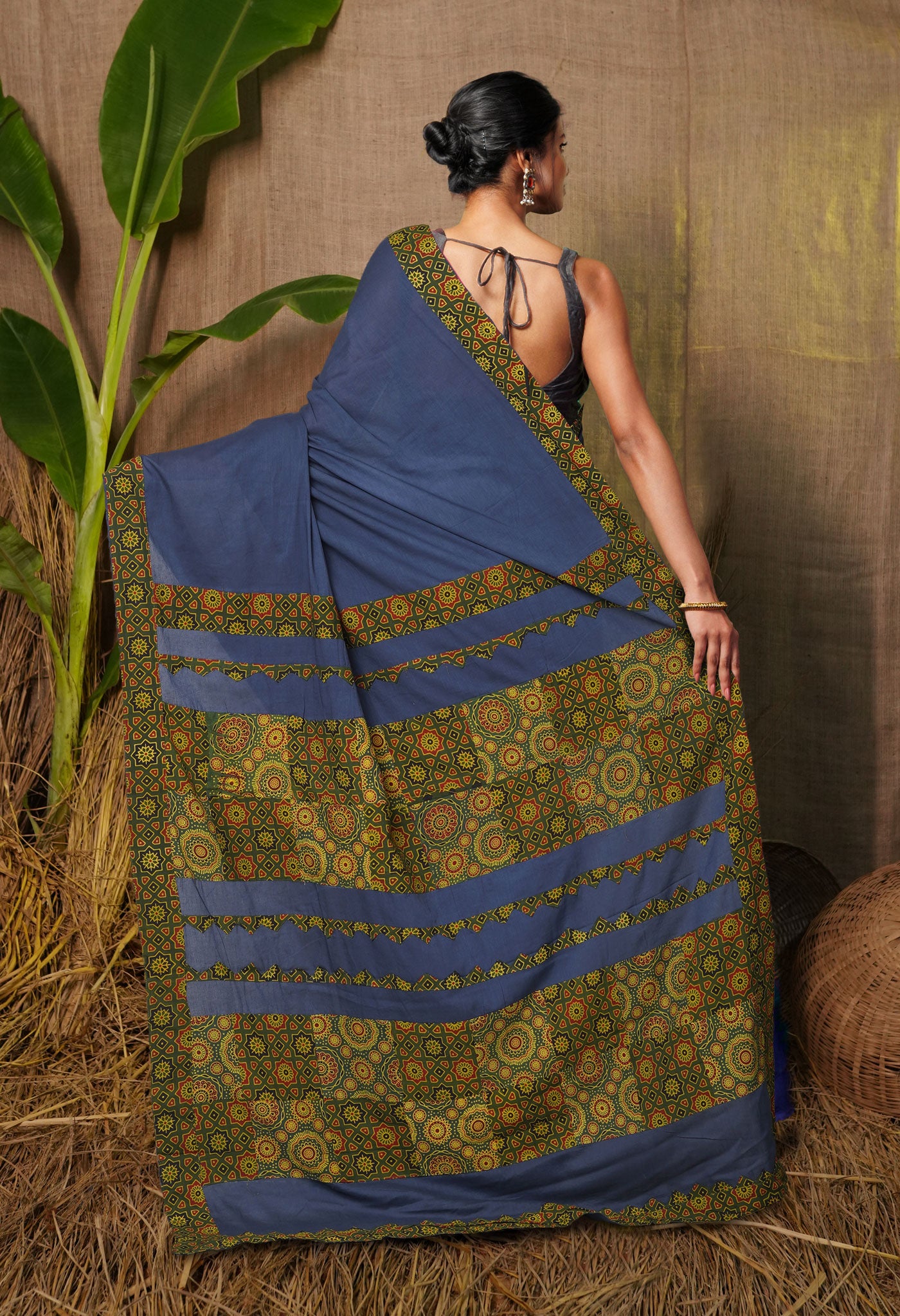 Blue Pure Applique Work Mulmul Cotton Saree-UNM80746