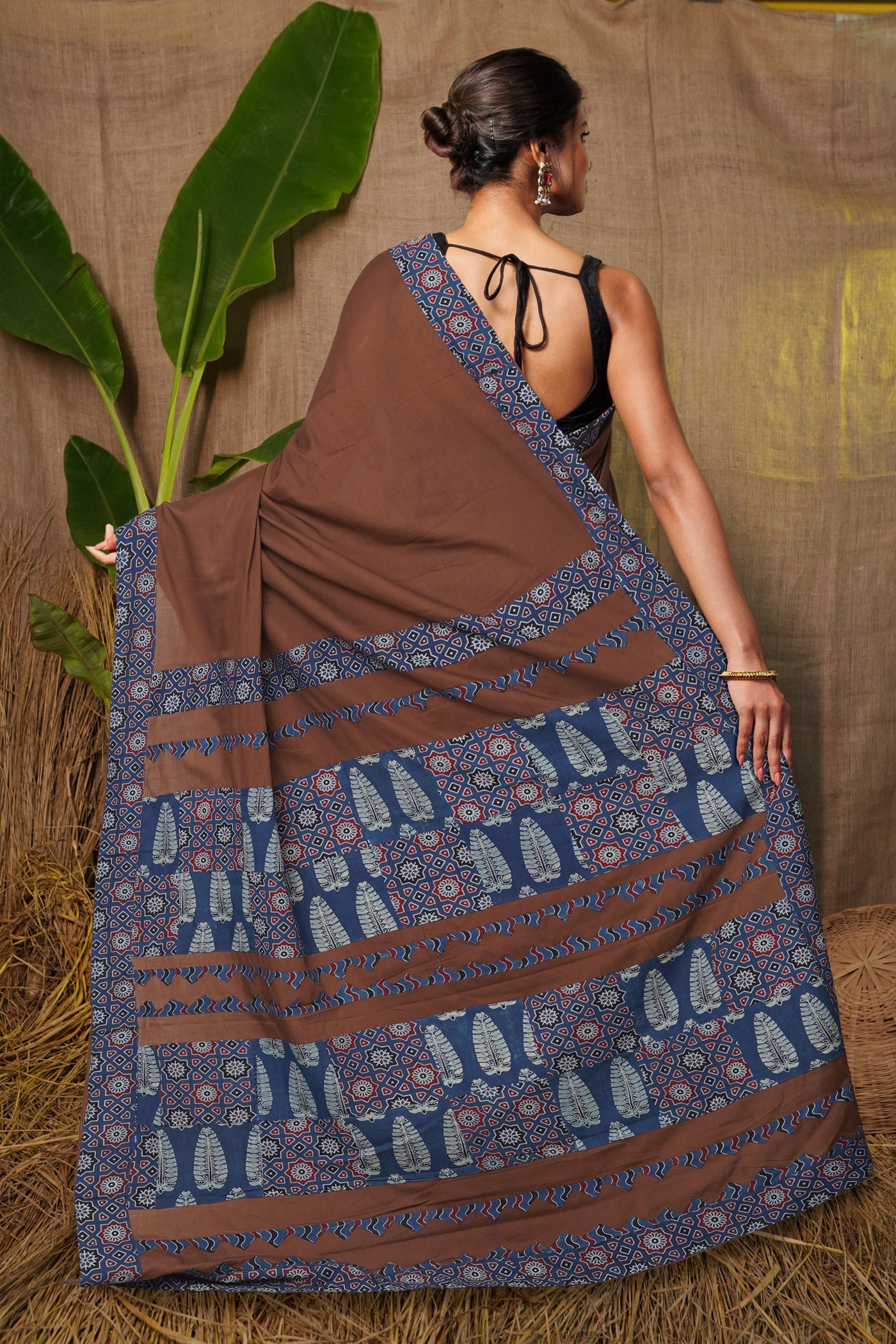 Brown Pure Applique Work Mulmul Cotton Saree-UNM80747