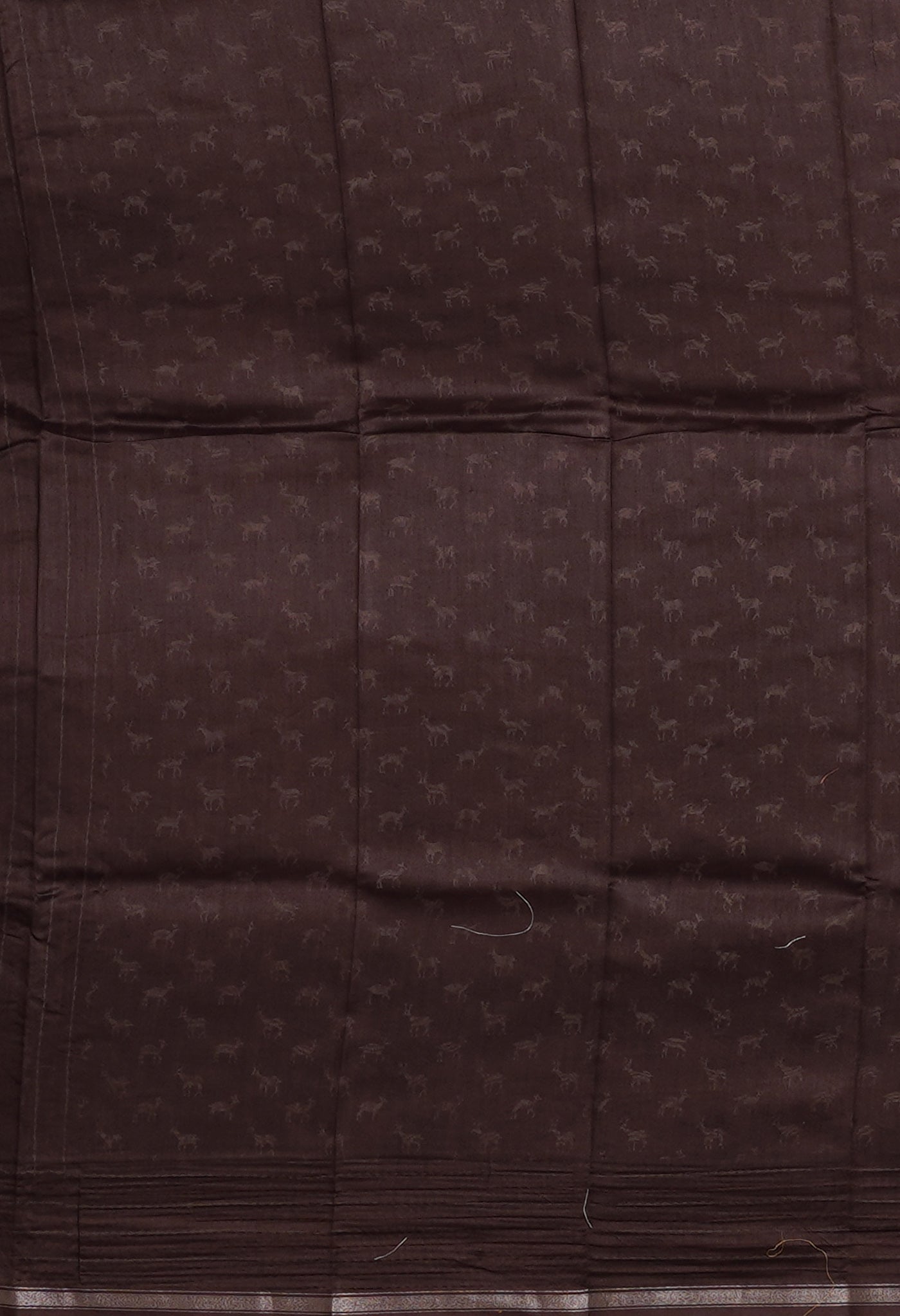 Dark Brown Pure Bagru Printed With Kantha work Chanderi Sico Saree-UNM81077