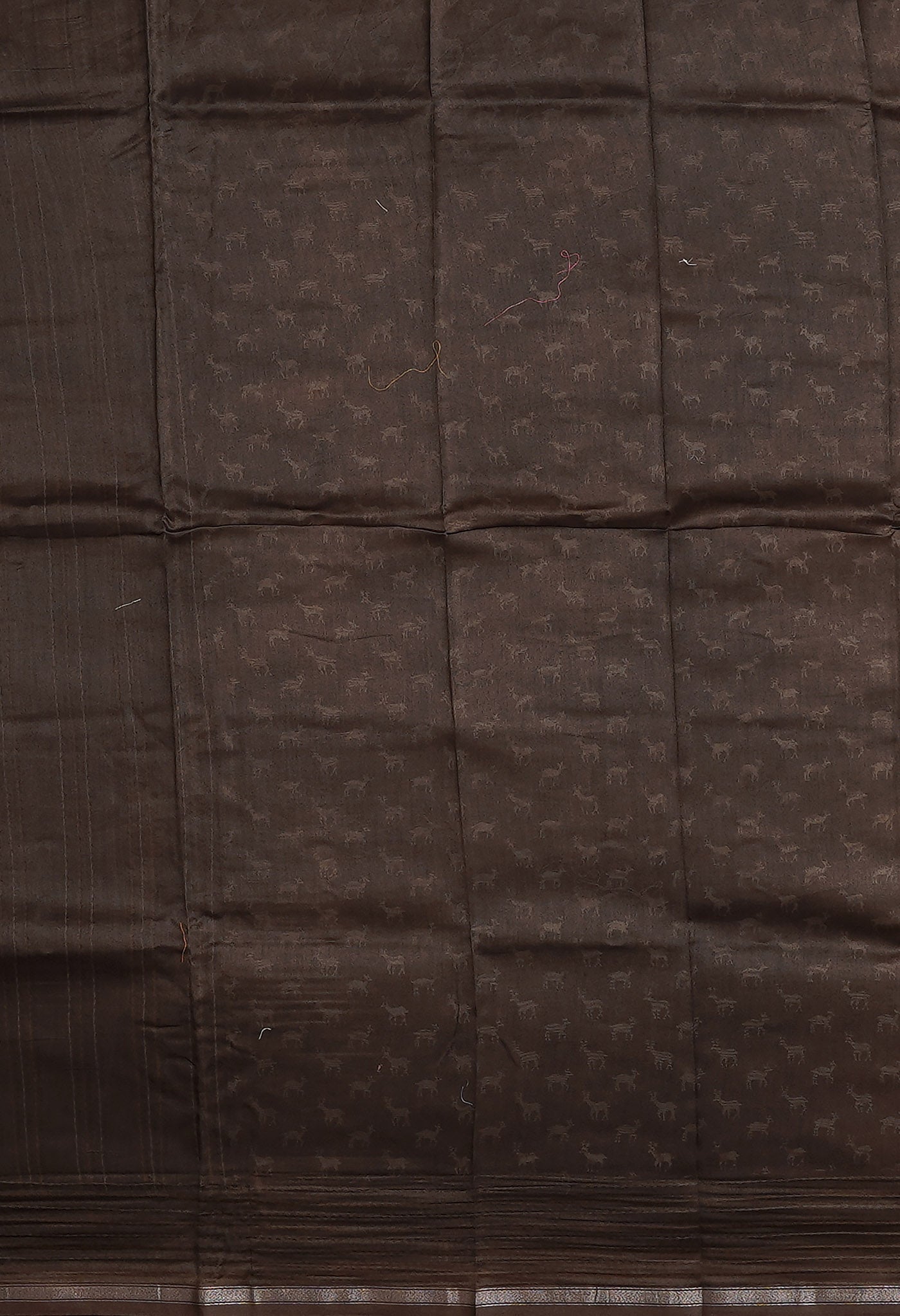 Brown Pure Bagru Printed With Kantha work Chanderi Sico Saree-UNM81080