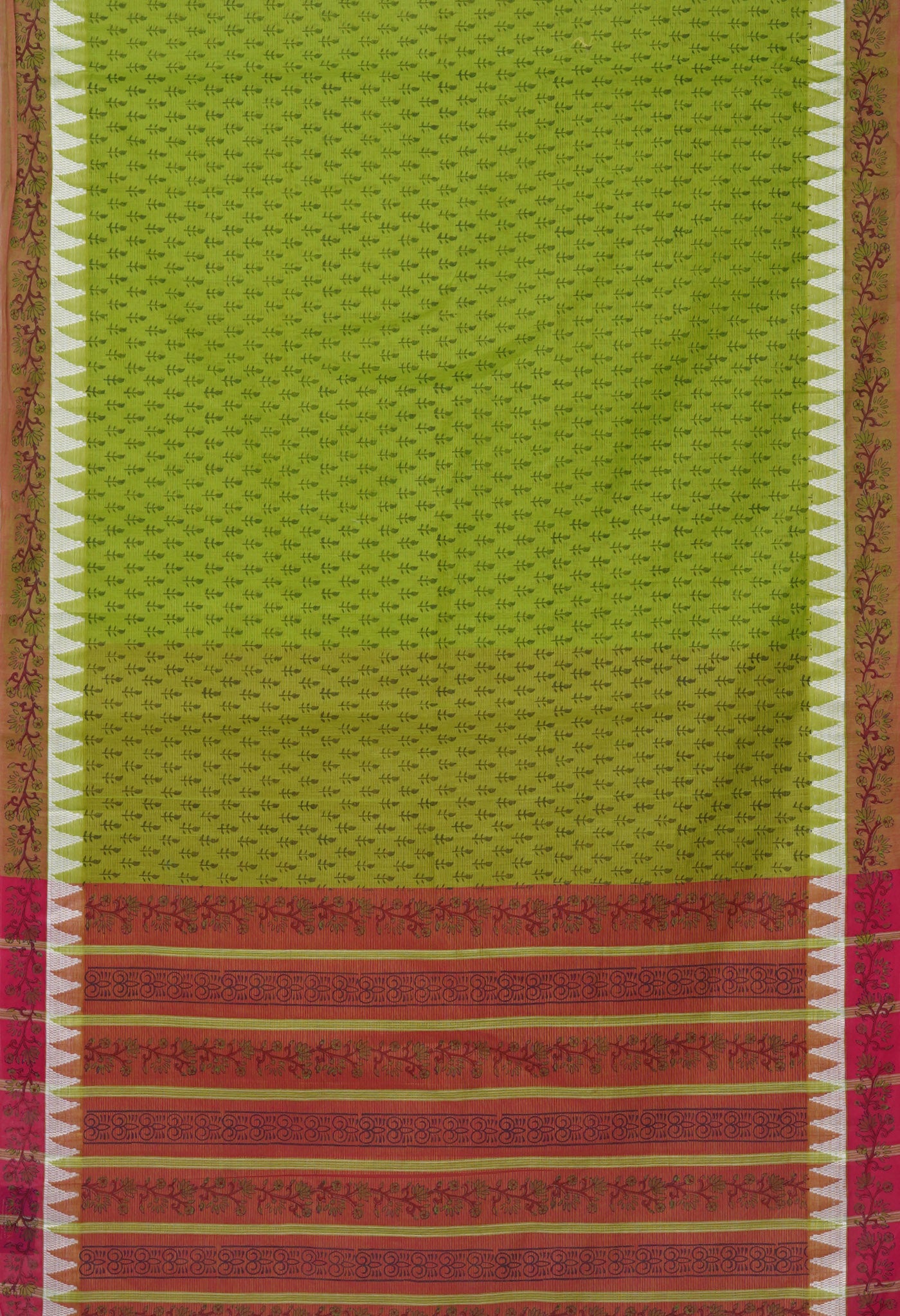 Green Pure Hand Block Printed Mangalgiri Cotton Saree-UNM81279