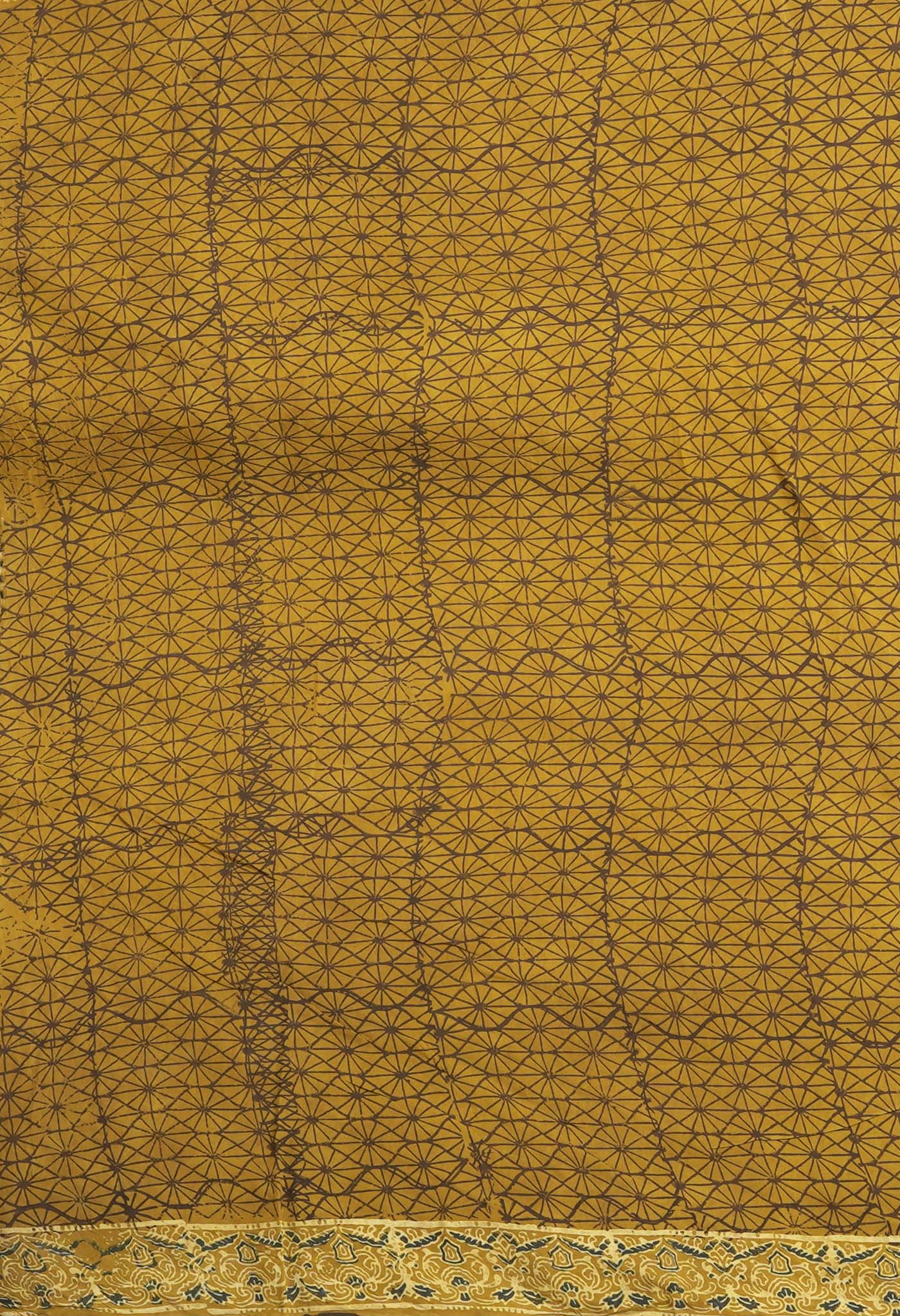 Yellow Pure Ajrakh Printed Cotton Saree-UNM82053