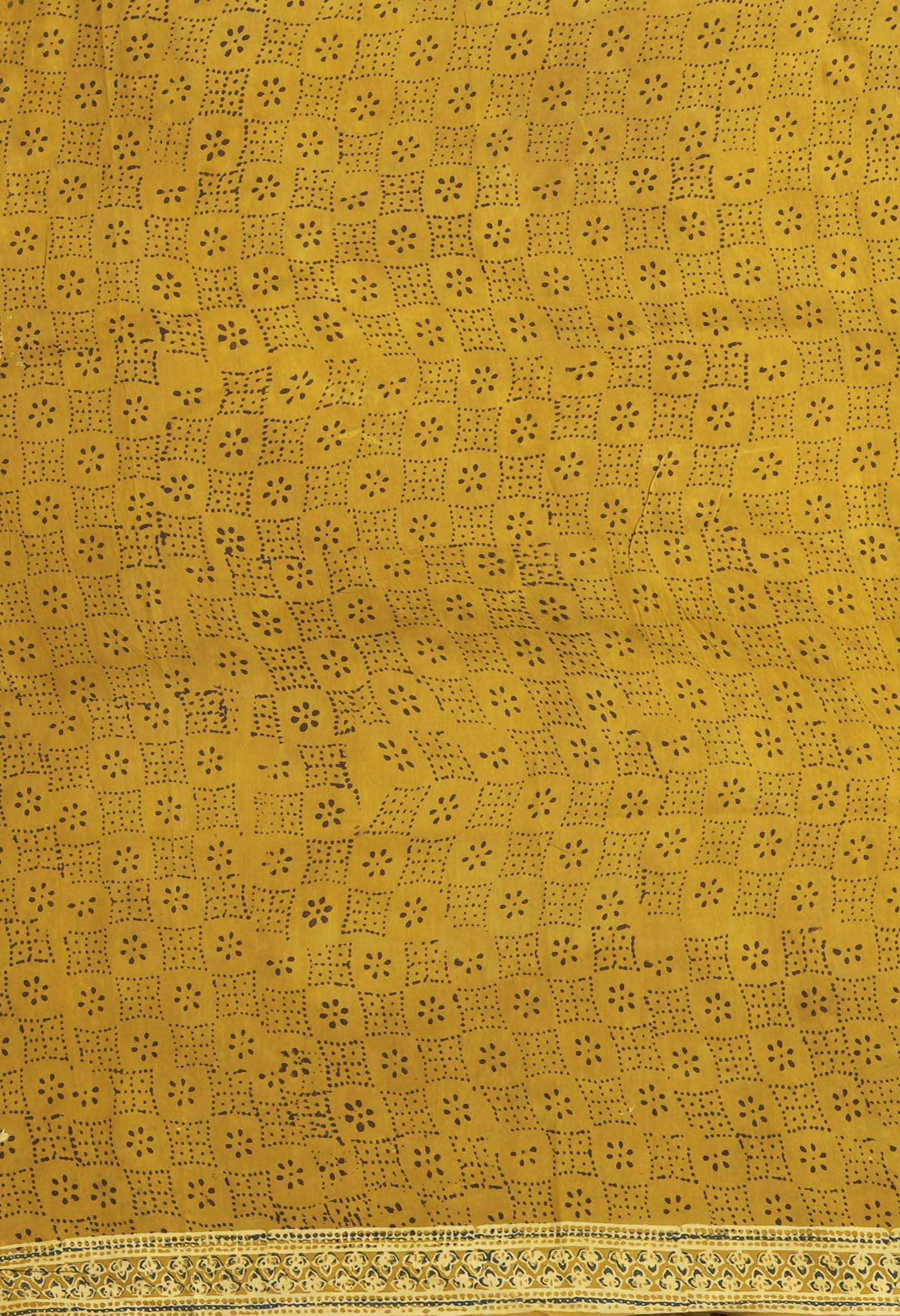 Yellow Pure Ajrakh Printed Cotton Saree-UNM82057
