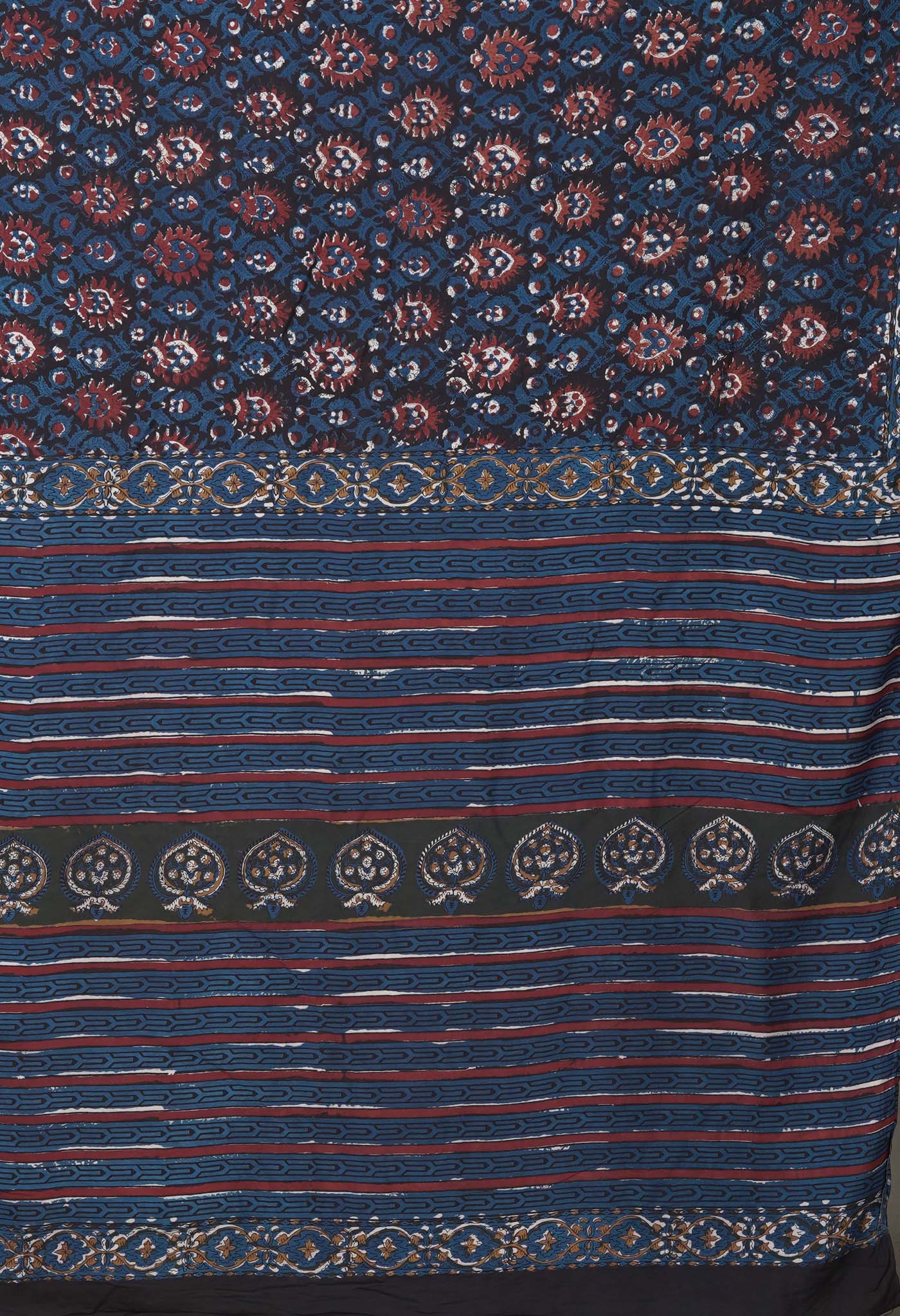 Blue Pure Ajrakh Printed Cotton Saree-UNM82060