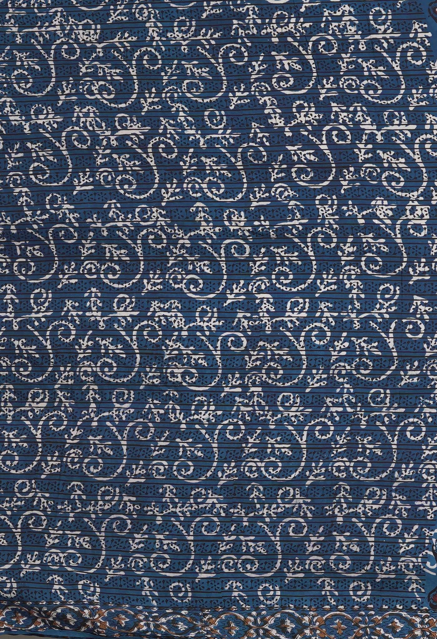 Blue Pure Ajrakh Printed Cotton Saree-UNM82060