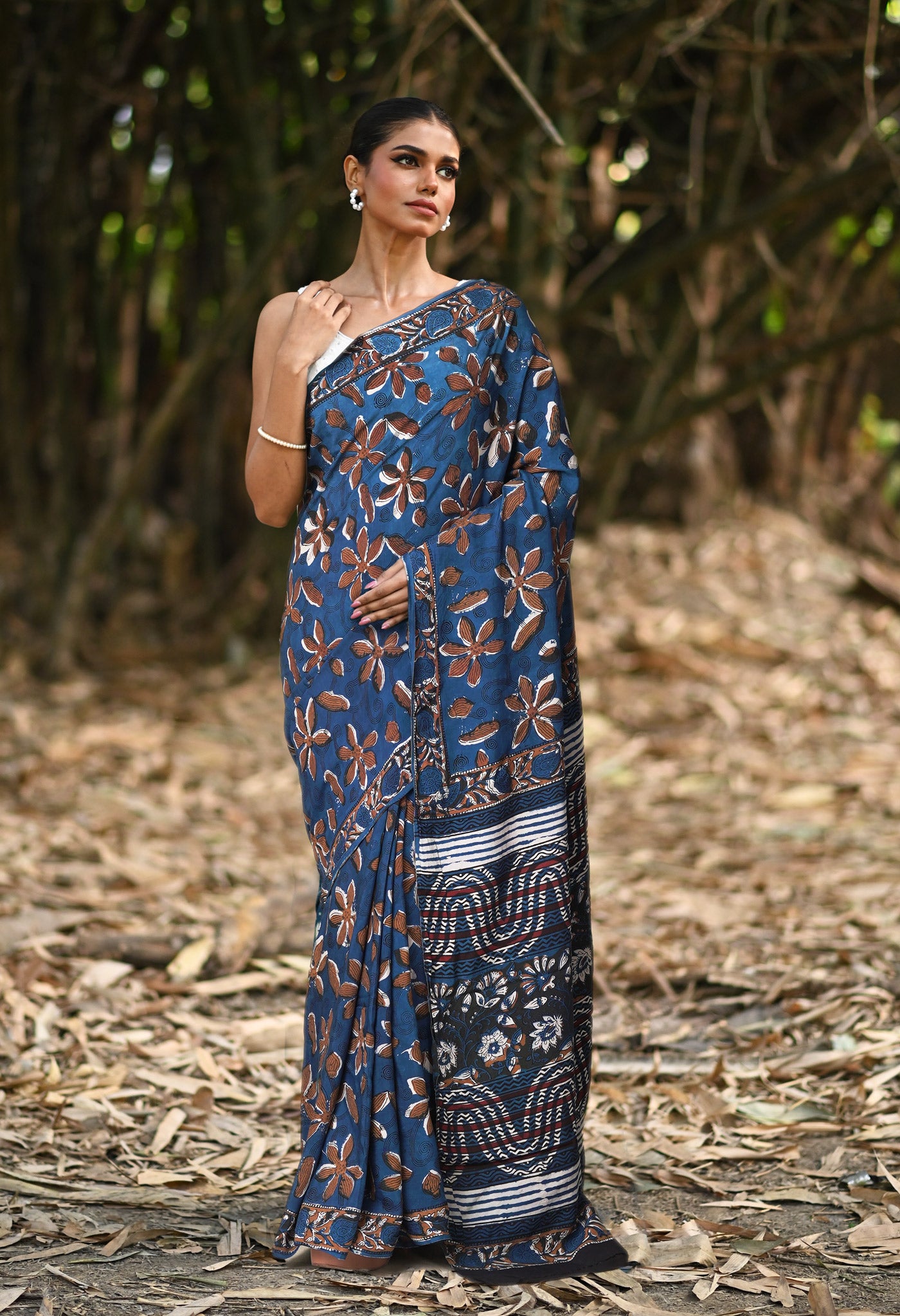 Blue Pure Ajrakh Printed Cotton Saree-UNM82061