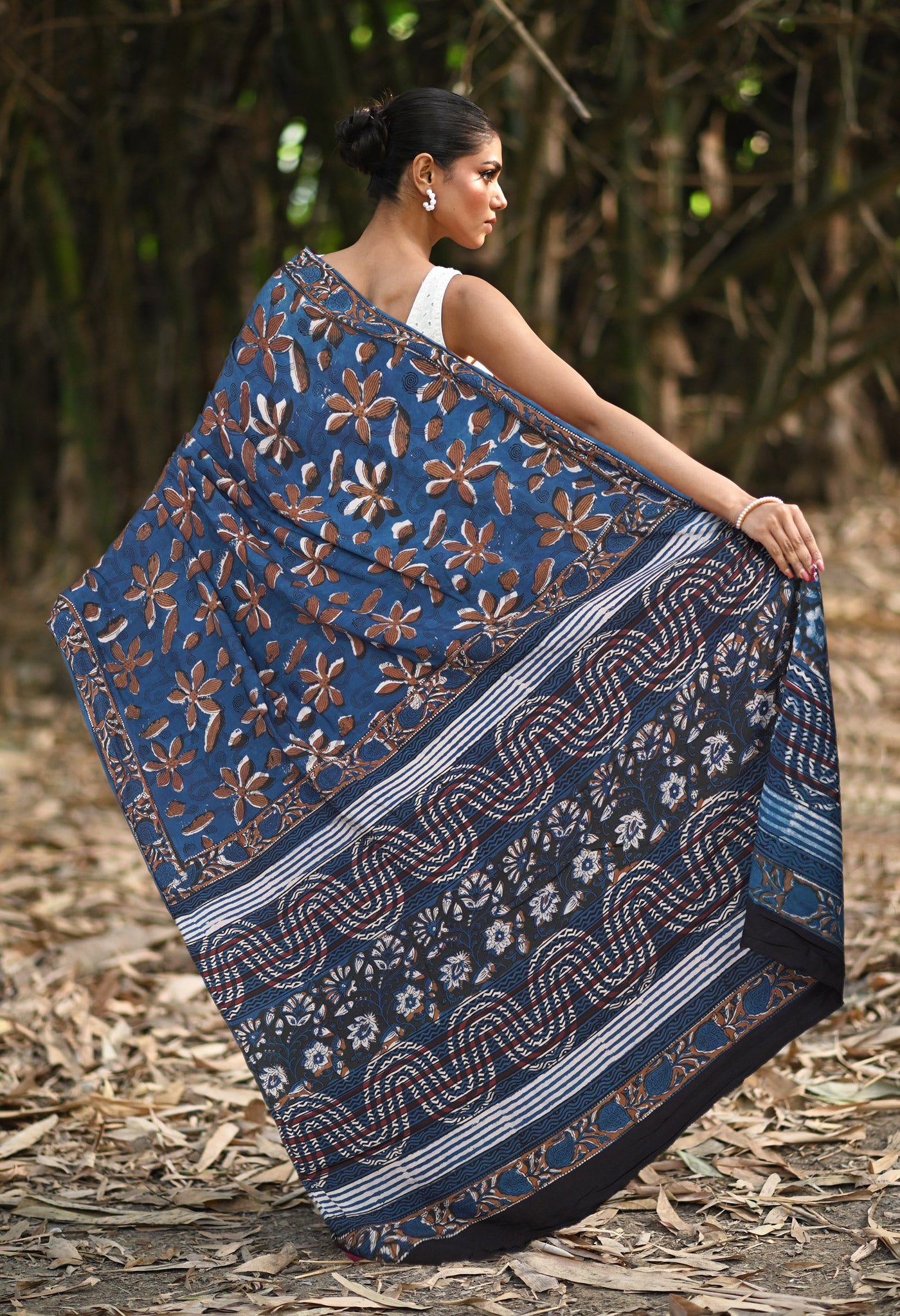 Blue Pure Ajrakh Printed Cotton Saree-UNM82061