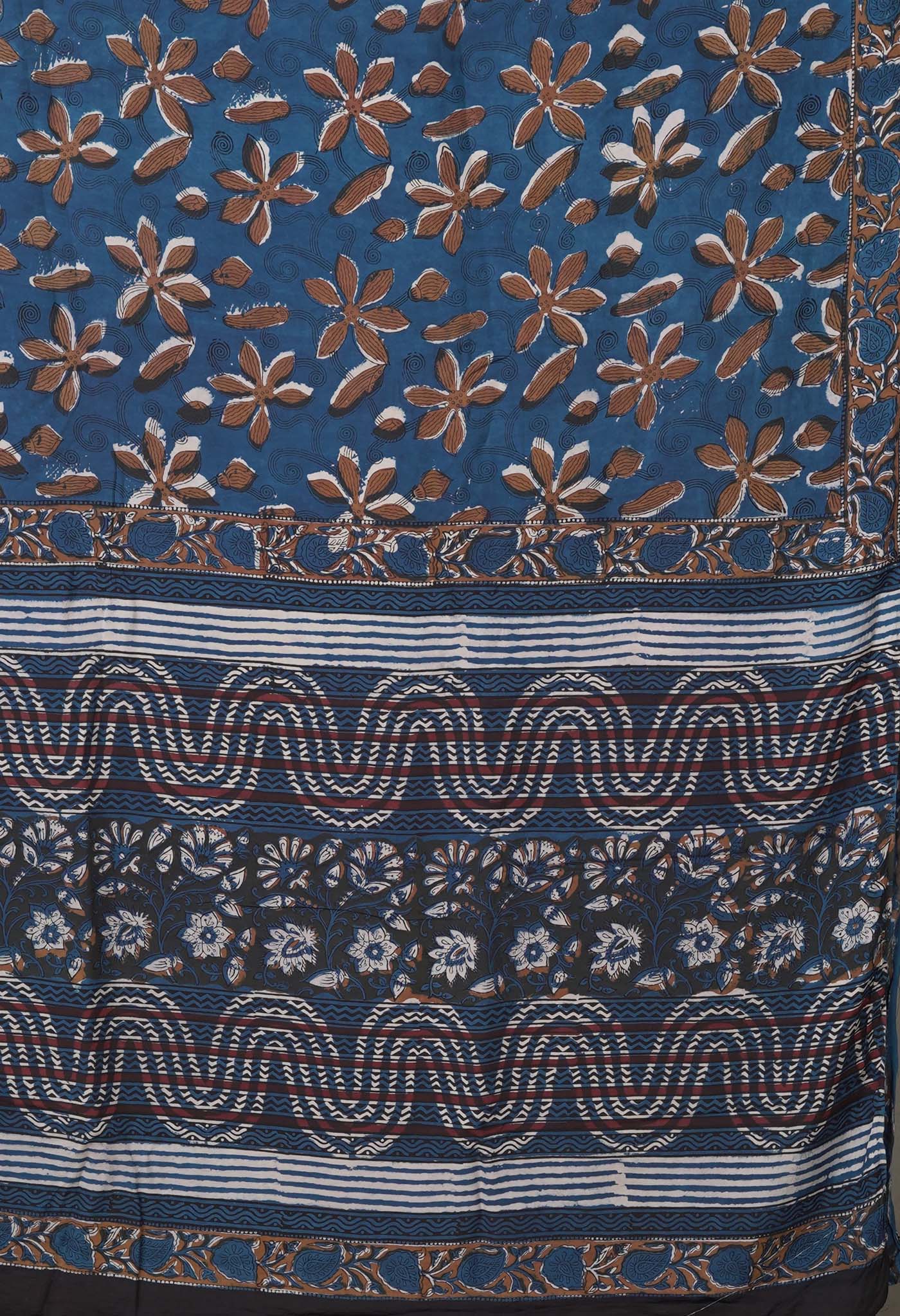 Blue Pure Ajrakh Printed Cotton Saree-UNM82061