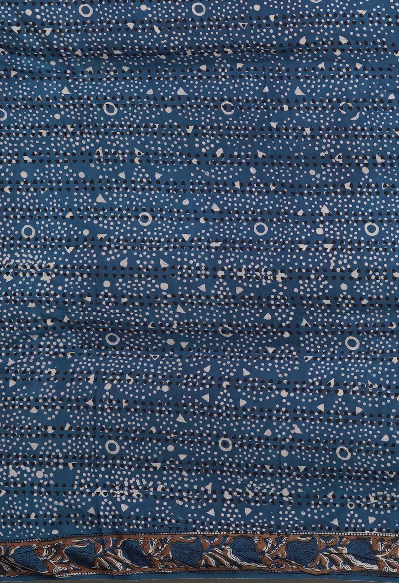 Blue Pure Ajrakh Printed Cotton Saree-UNM82061