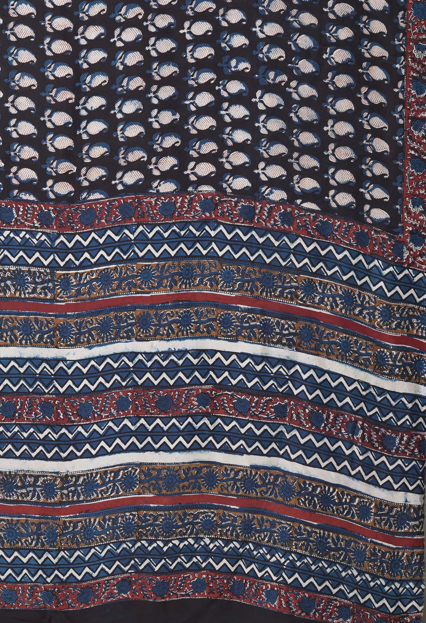 Black-Blue Pure Ajrakh Printed Uppada Sico Saree-UNM82064