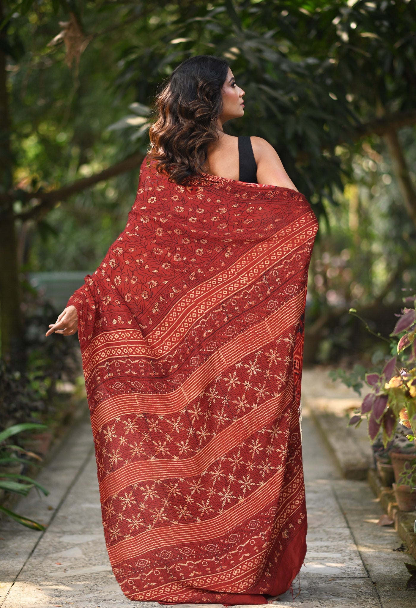Red Pure Ajrakh Printed Uppada Sico Saree-UNM82066