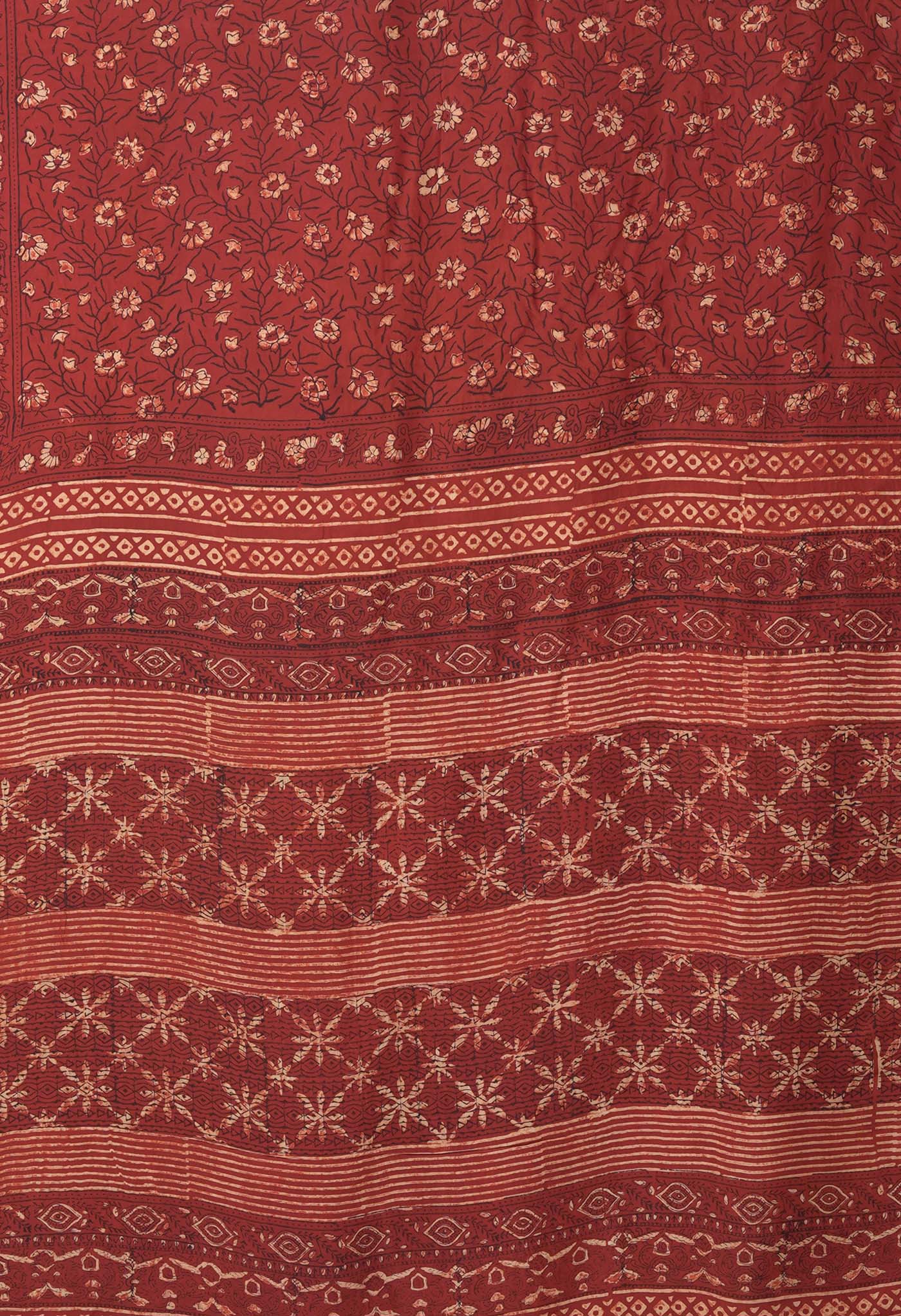 Red Pure Ajrakh Printed Uppada Sico Saree-UNM82066
