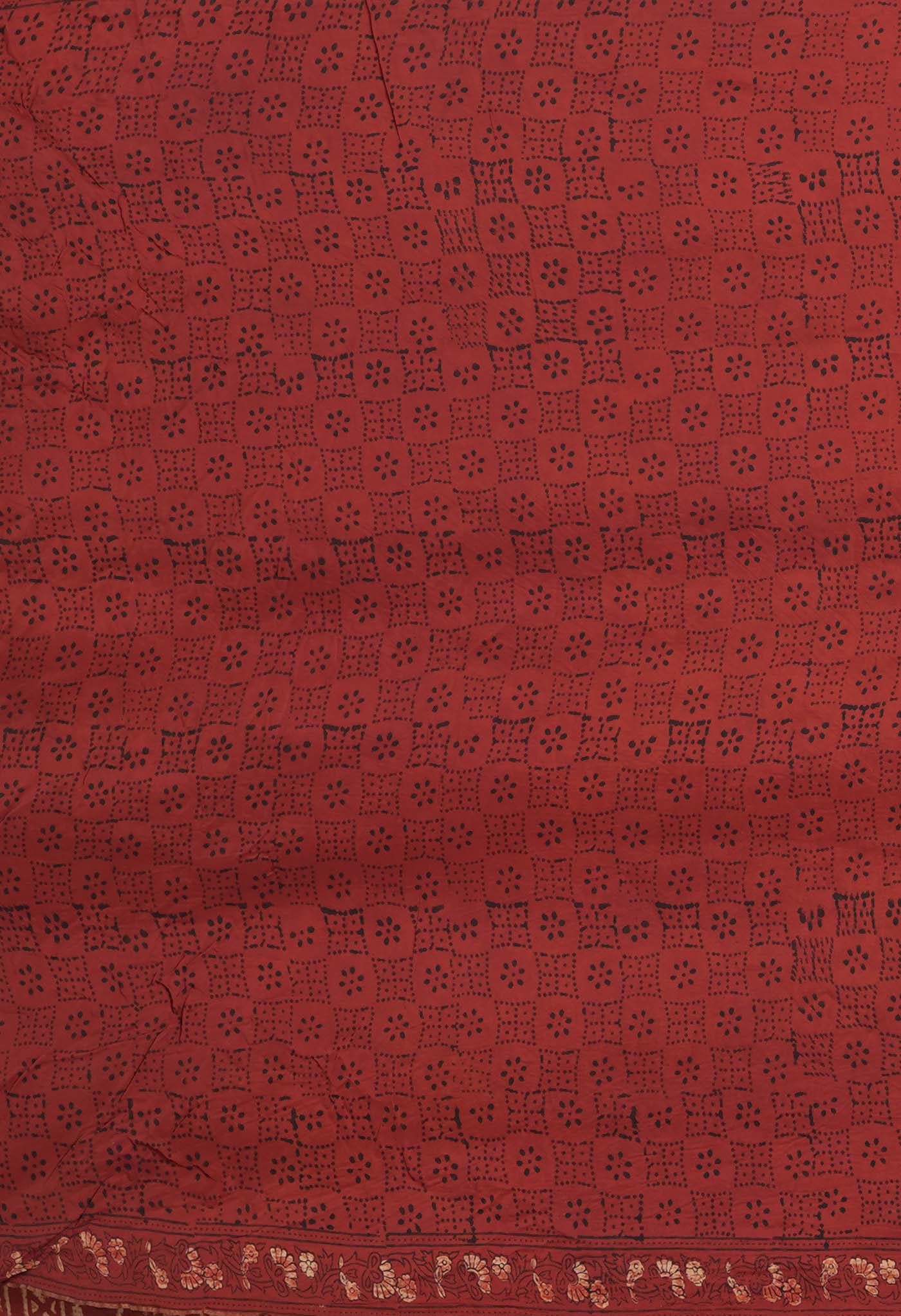Red Pure Ajrakh Printed Uppada Sico Saree-UNM82066