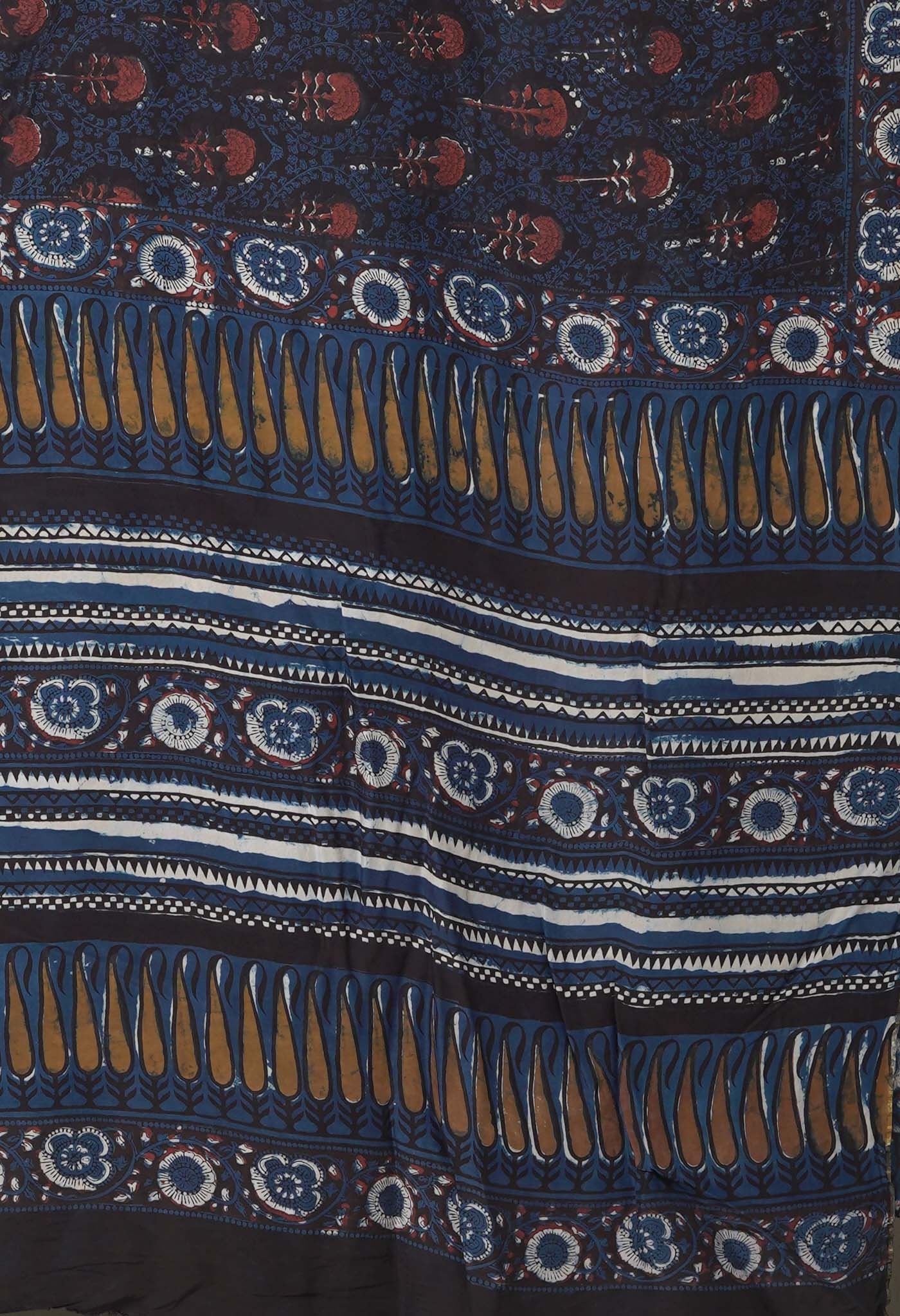 Black-Blue Pure Ajrakh Printed Uppada Sico Saree-UNM82068