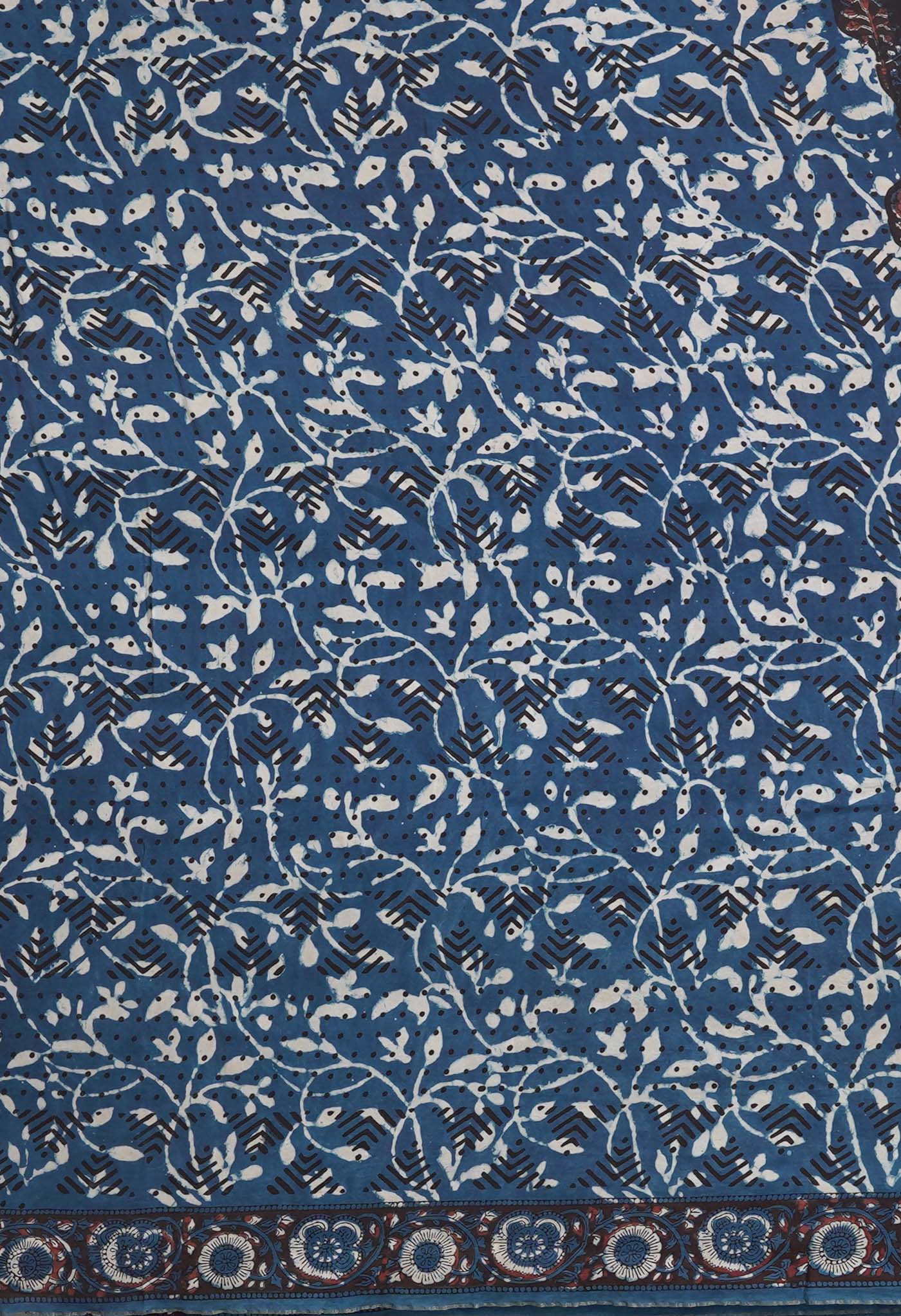 Black-Blue Pure Ajrakh Printed Uppada Sico Saree-UNM82068