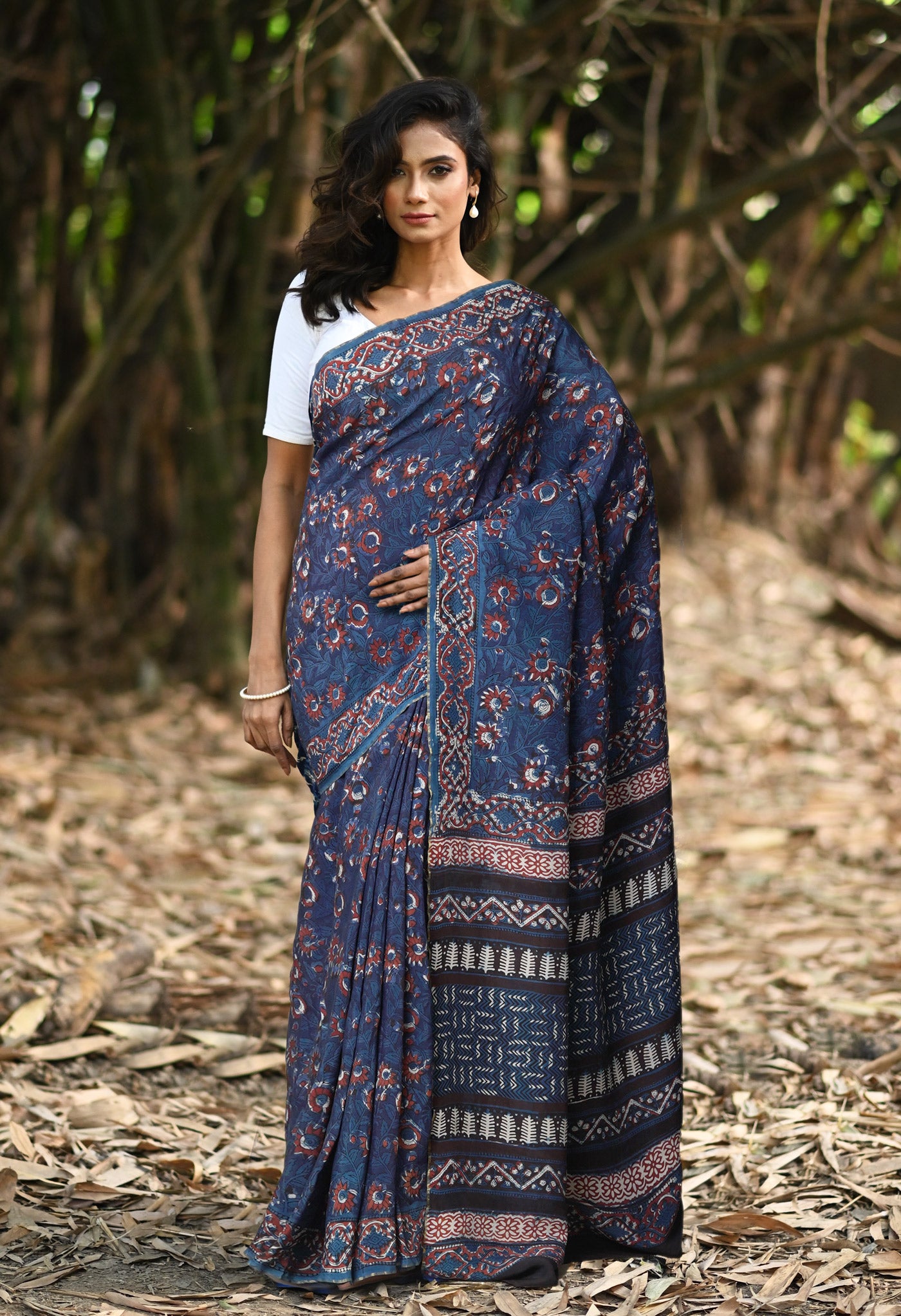 Blue Pure Ajrakh Printed Uppada Sico Saree-UNM82069