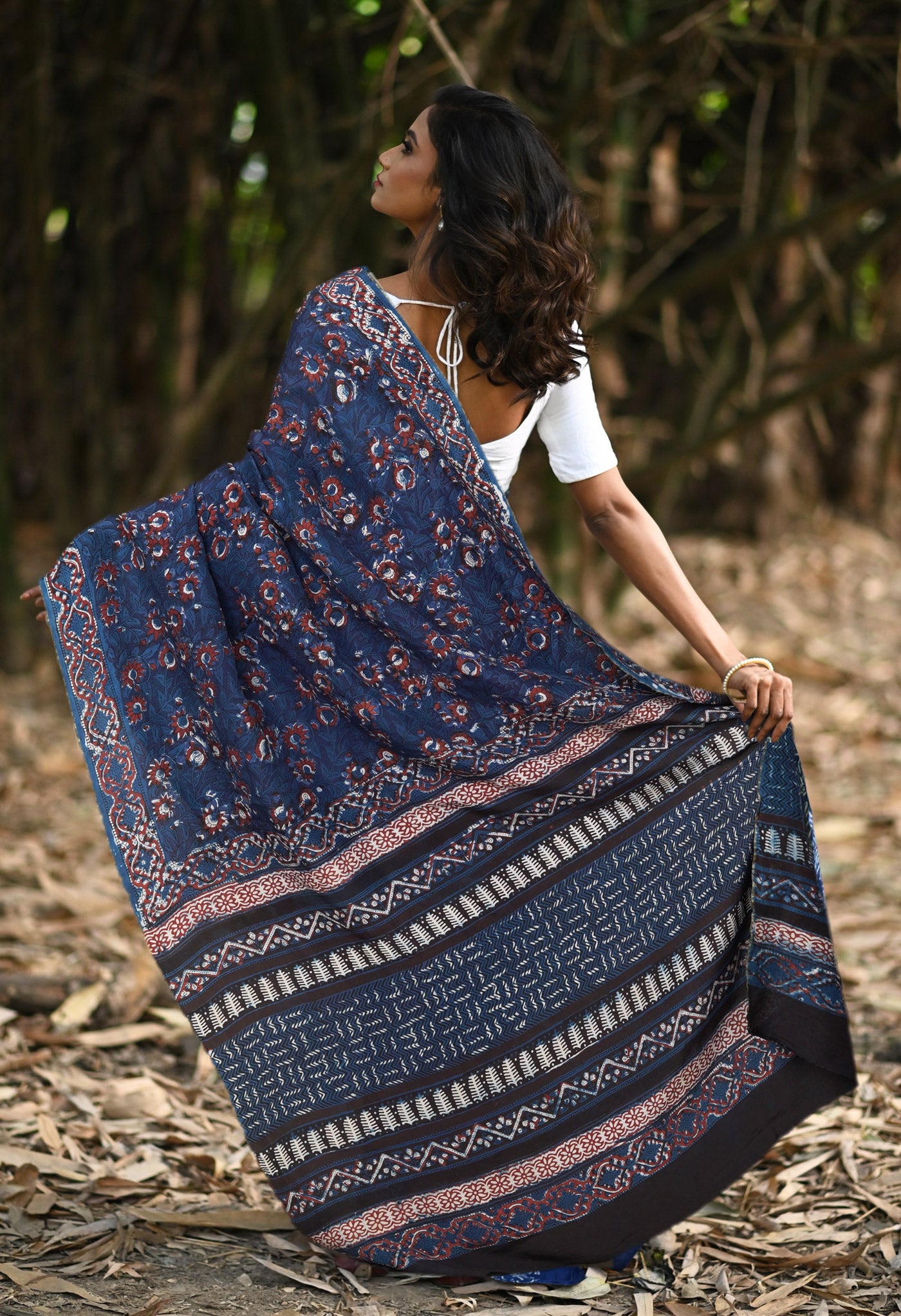 Blue Pure Ajrakh Printed Uppada Sico Saree-UNM82069