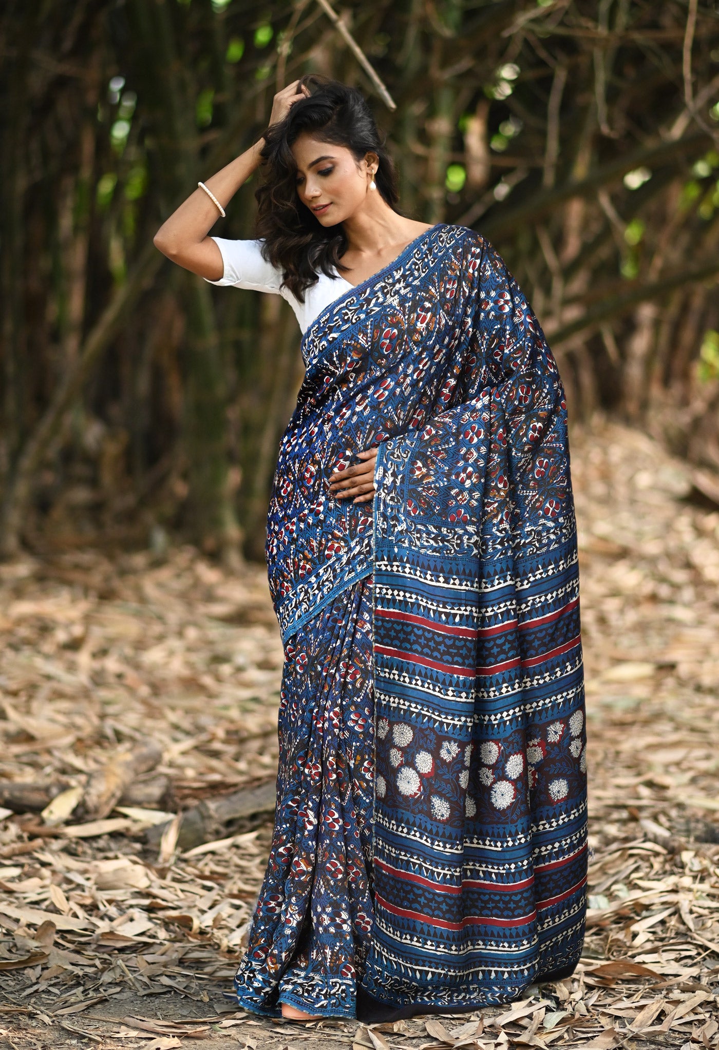 Blue Pure Ajrakh Printed Uppada Sico Saree-UNM82070