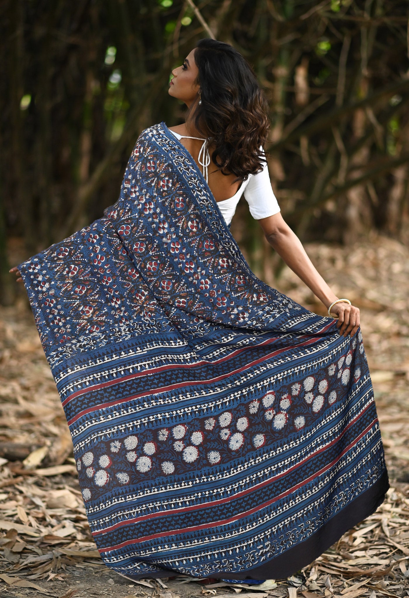 Blue Pure Ajrakh Printed Uppada Sico Saree-UNM82070
