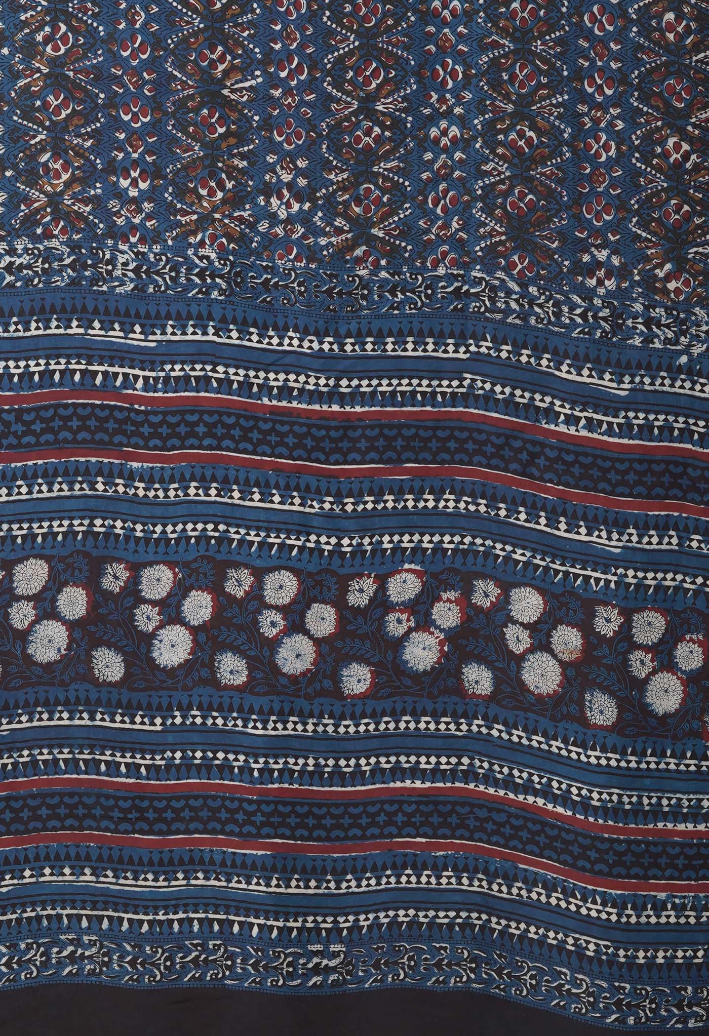 Blue Pure Ajrakh Printed Uppada Sico Saree-UNM82070