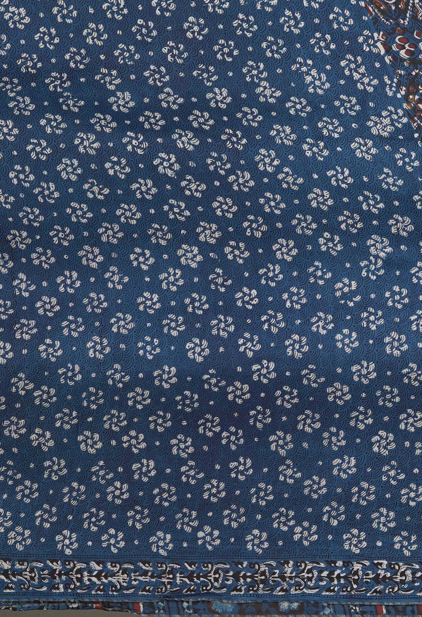 Blue Pure Ajrakh Printed Uppada Sico Saree-UNM82070
