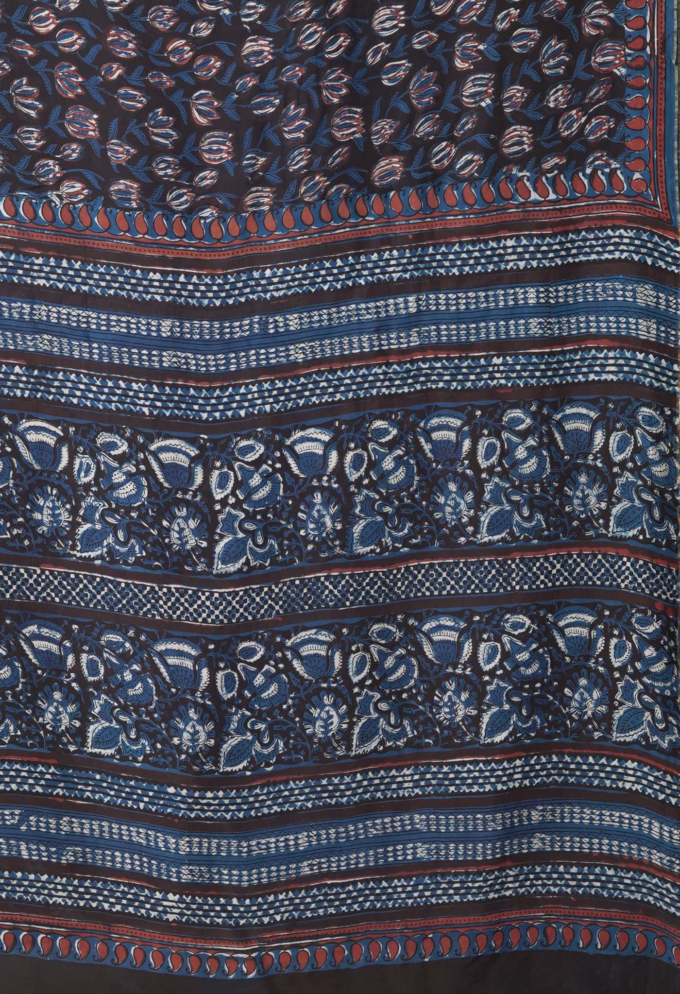Black-Blue Pure Ajrakh Printed Uppada Sico Saree-UNM82071