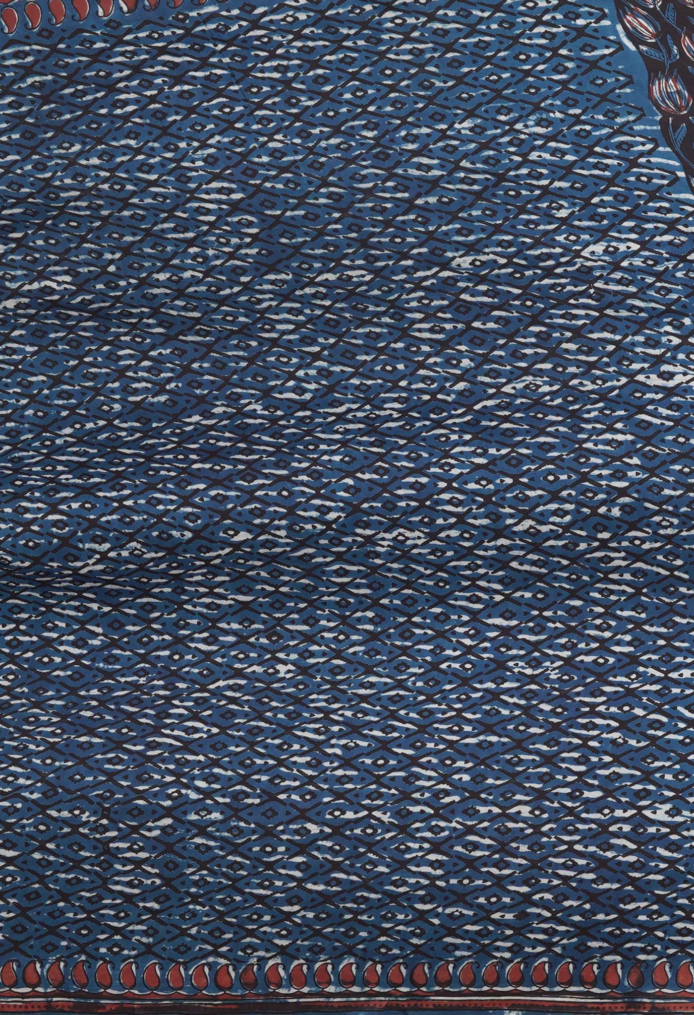 Black-Blue Pure Ajrakh Printed Uppada Sico Saree-UNM82071