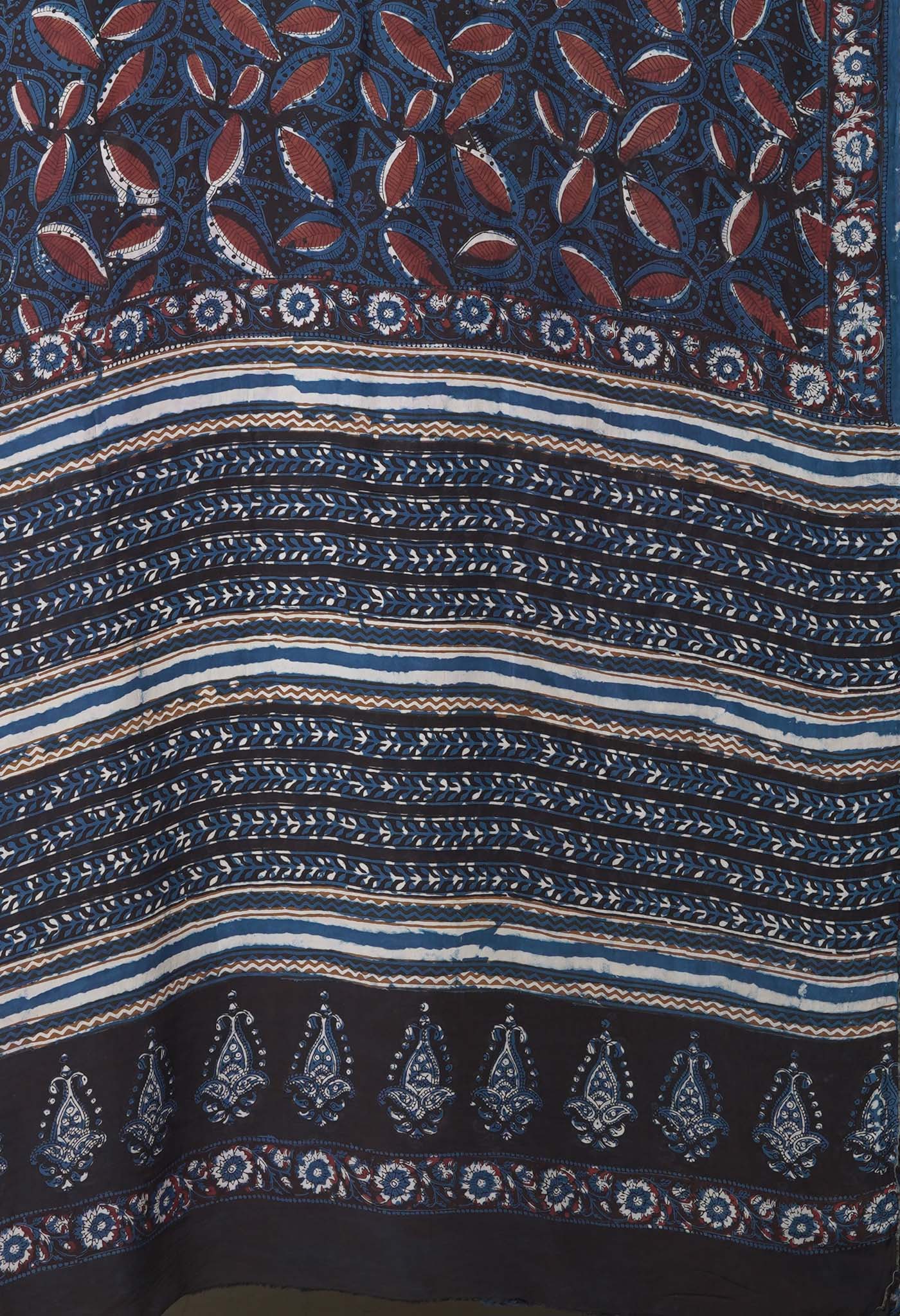 Black-Blue Pure Ajrakh Printed Uppada Sico Saree-UNM82072
