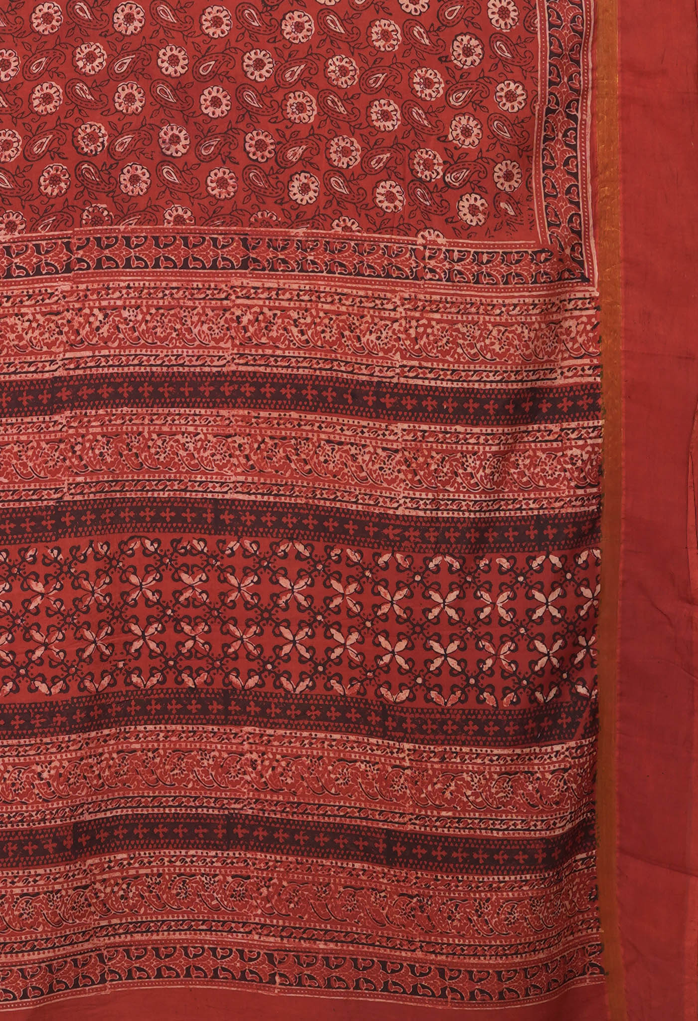 Red Pure Ajrakh Printed Soft Silk Saree-UNM82076