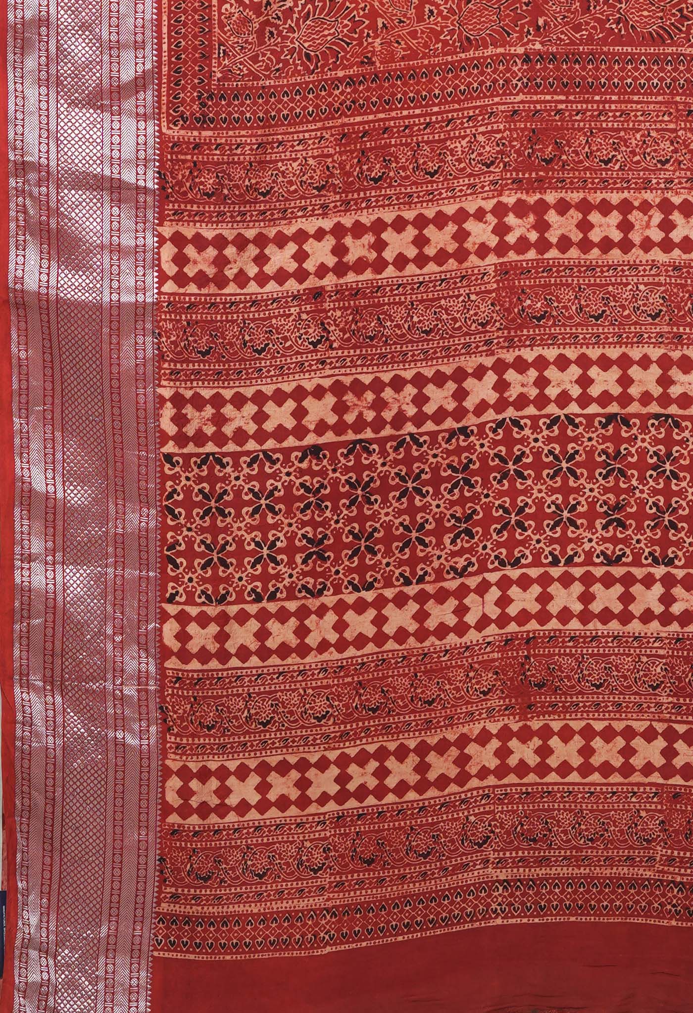Red Pure Ajrakh Printed Soft Silk Saree-UNM82094