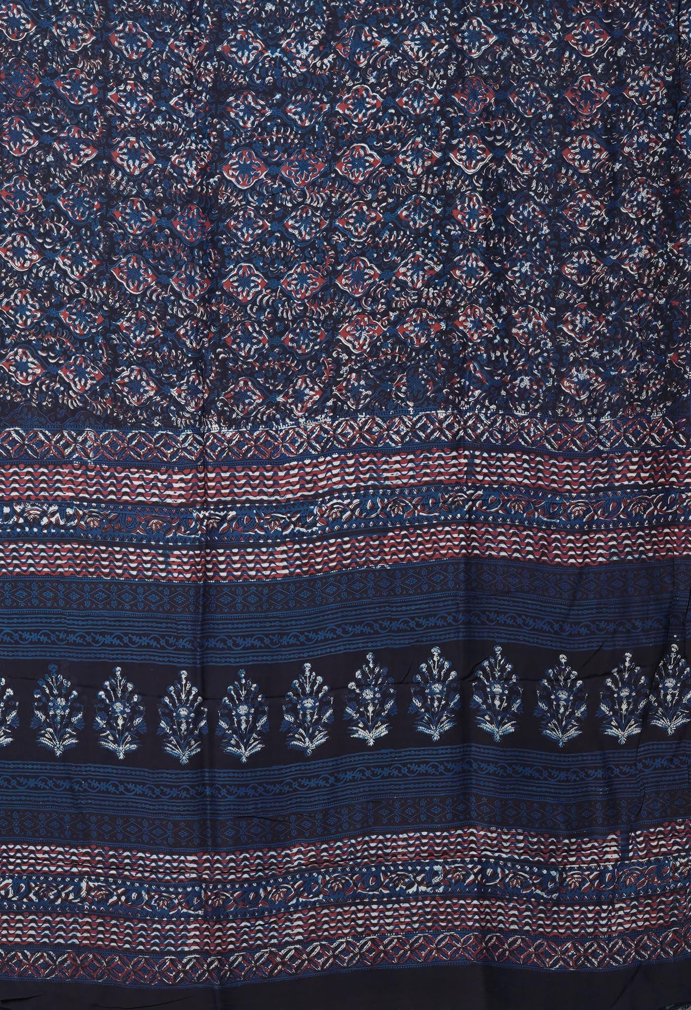 Blue-Black Pure Ajrakh Printed Uppada Soft Silk Saree-UNM82313