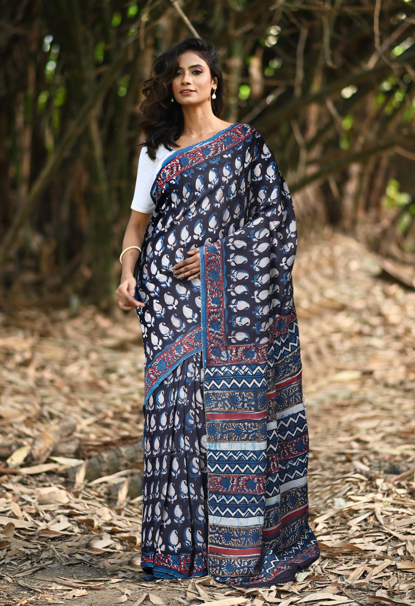 Black Pure Ajrakh Printed Uppada Soft Silk Saree-UNM82314