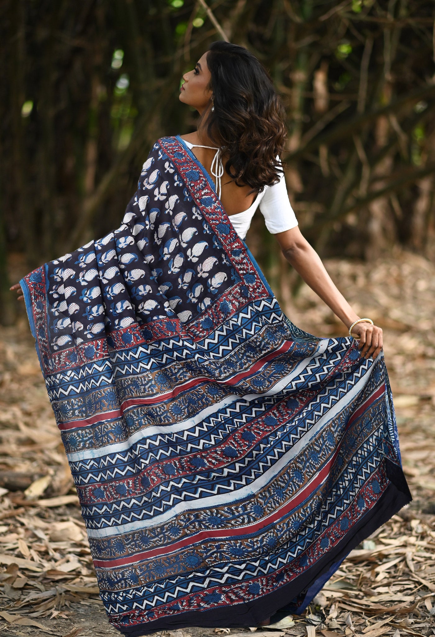 Black Pure Ajrakh Printed Uppada Soft Silk Saree-UNM82314