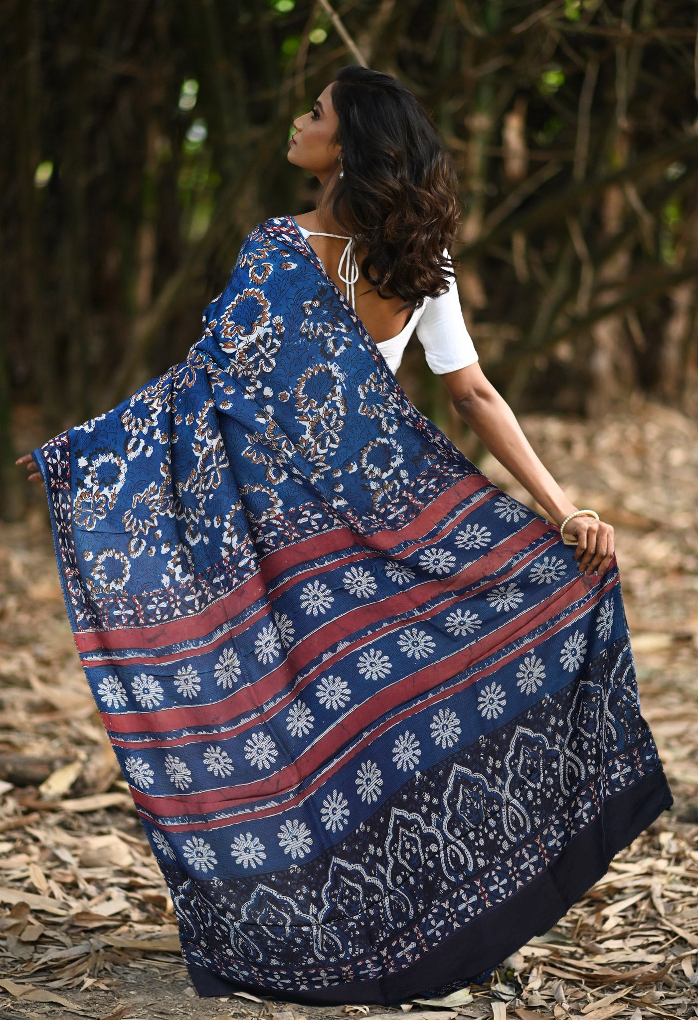 Blue Pure Ajrakh Printed Uppada Soft Silk Saree-UNM82315