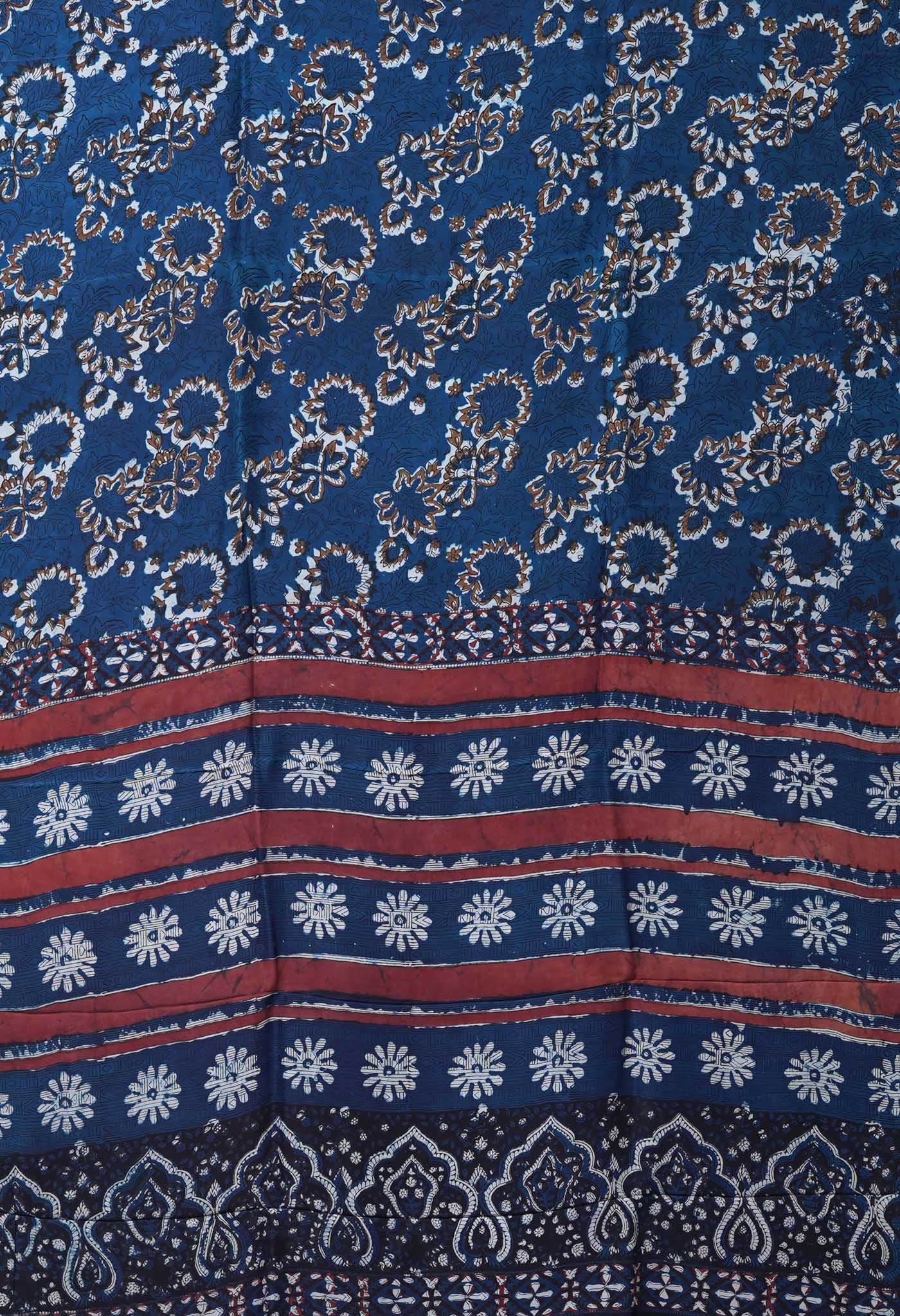 Blue Pure Ajrakh Printed Uppada Soft Silk Saree-UNM82315
