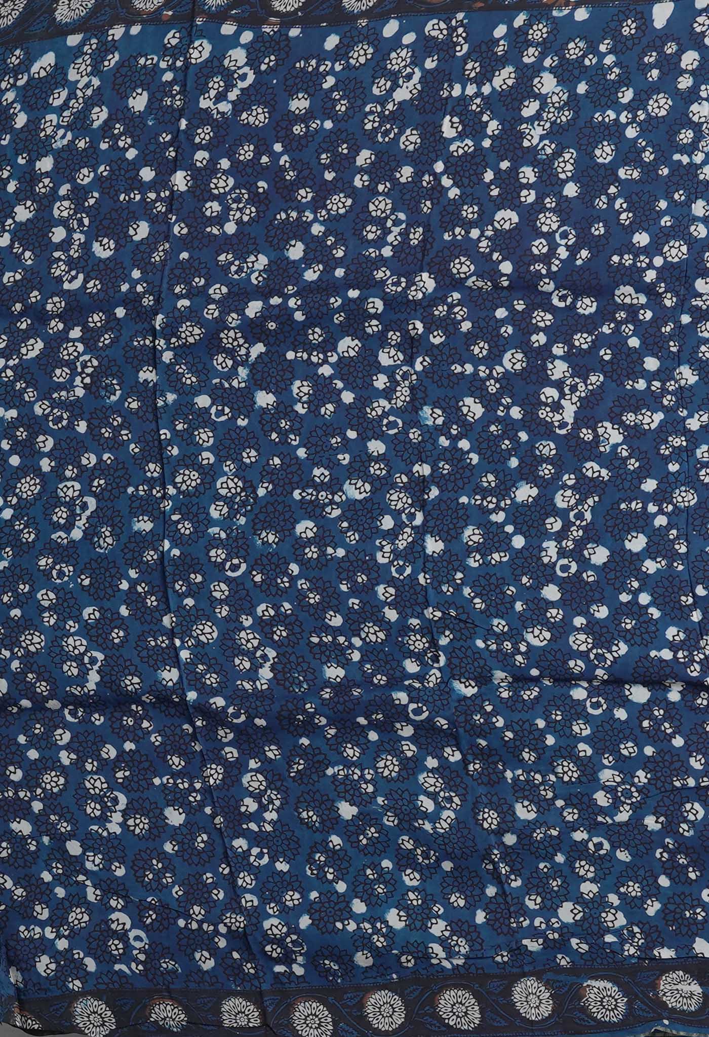 Blue Pure Ajrakh Printed Uppada Soft Silk Saree-UNM82316