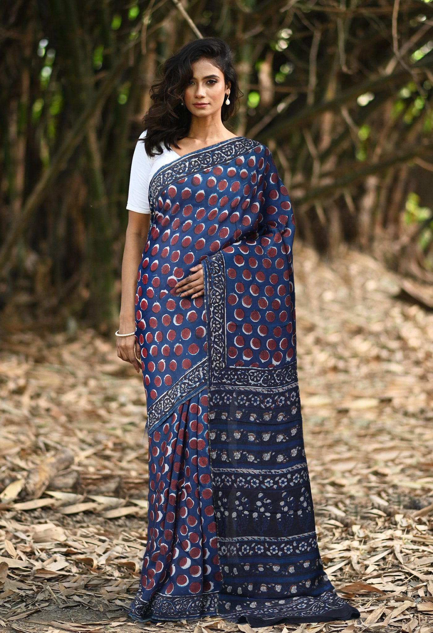 Blue Pure Ajrakh Printed Uppada Soft Silk Saree-UNM82319