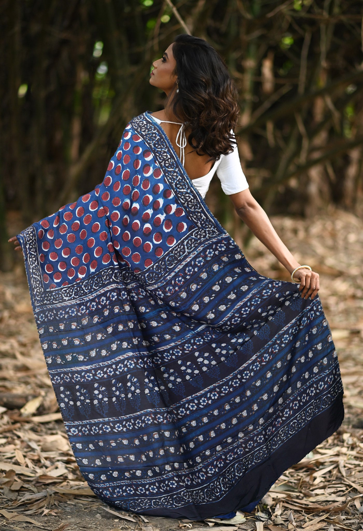 Blue Pure Ajrakh Printed Uppada Soft Silk Saree-UNM82319