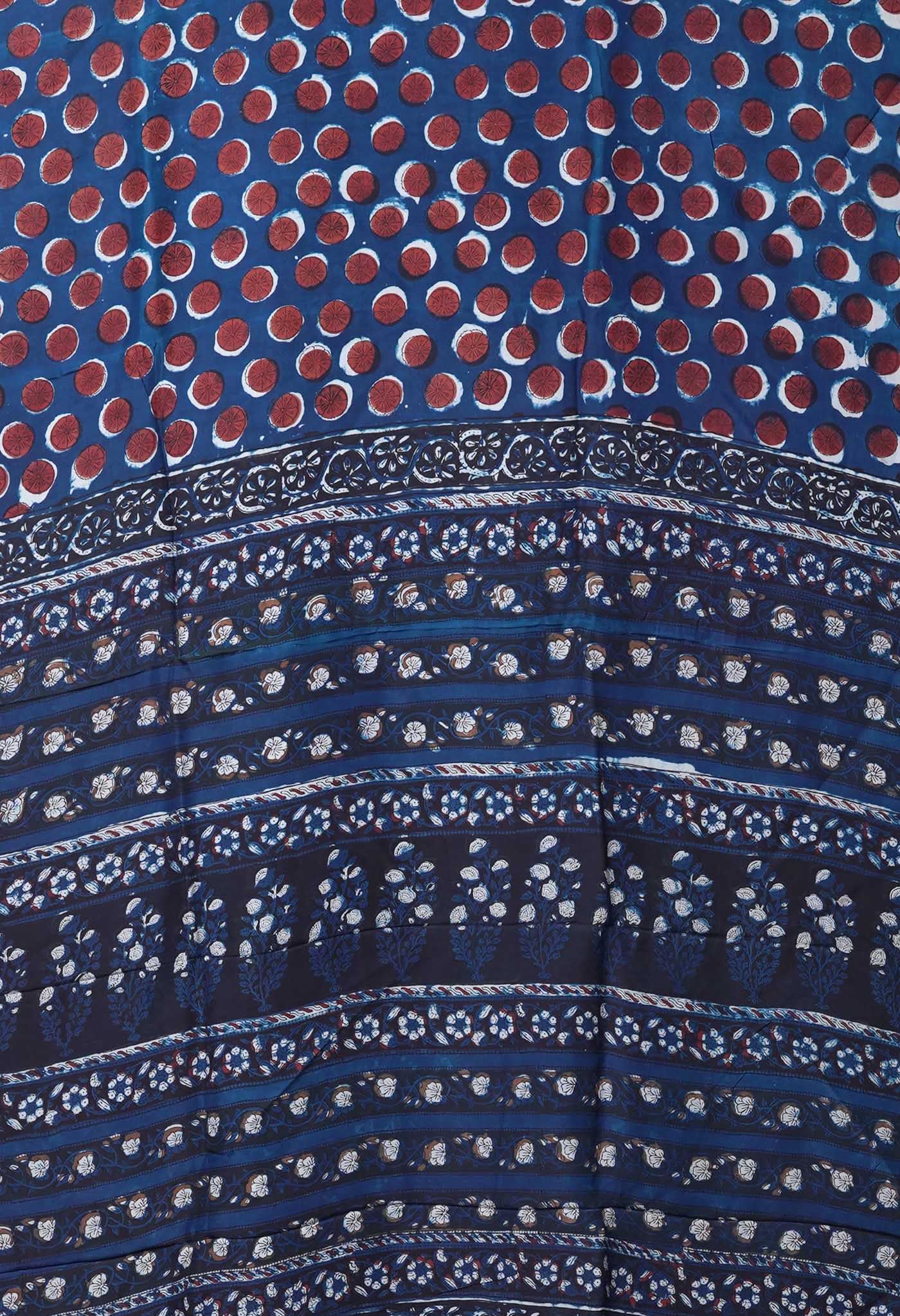 Blue Pure Ajrakh Printed Uppada Soft Silk Saree-UNM82319