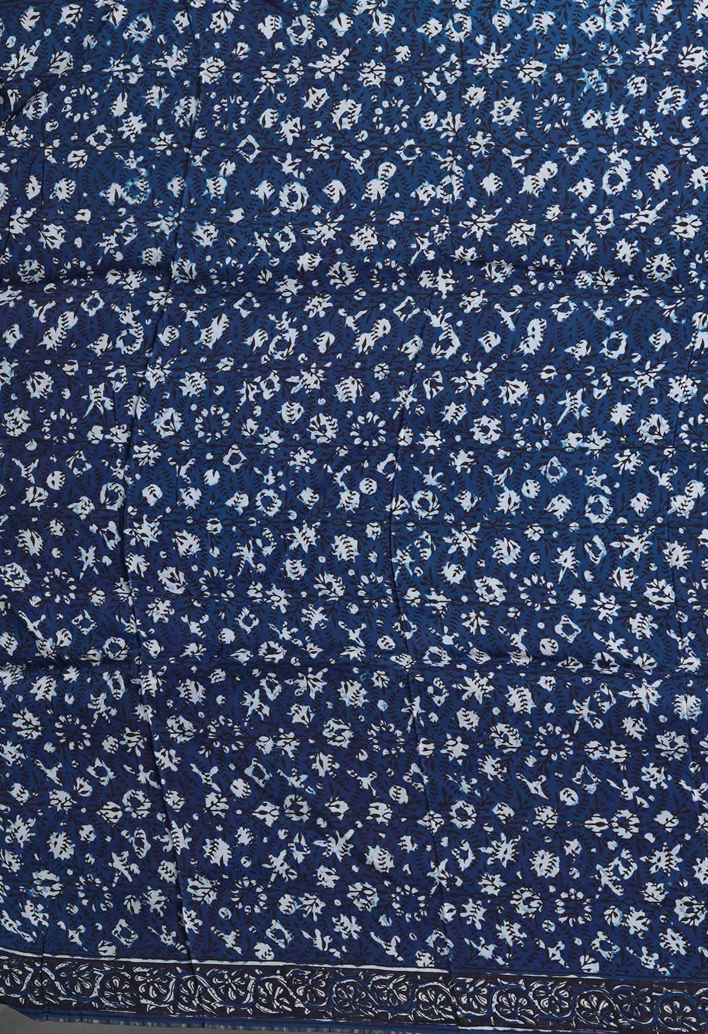 Blue Pure Ajrakh Printed Uppada Soft Silk Saree-UNM82319