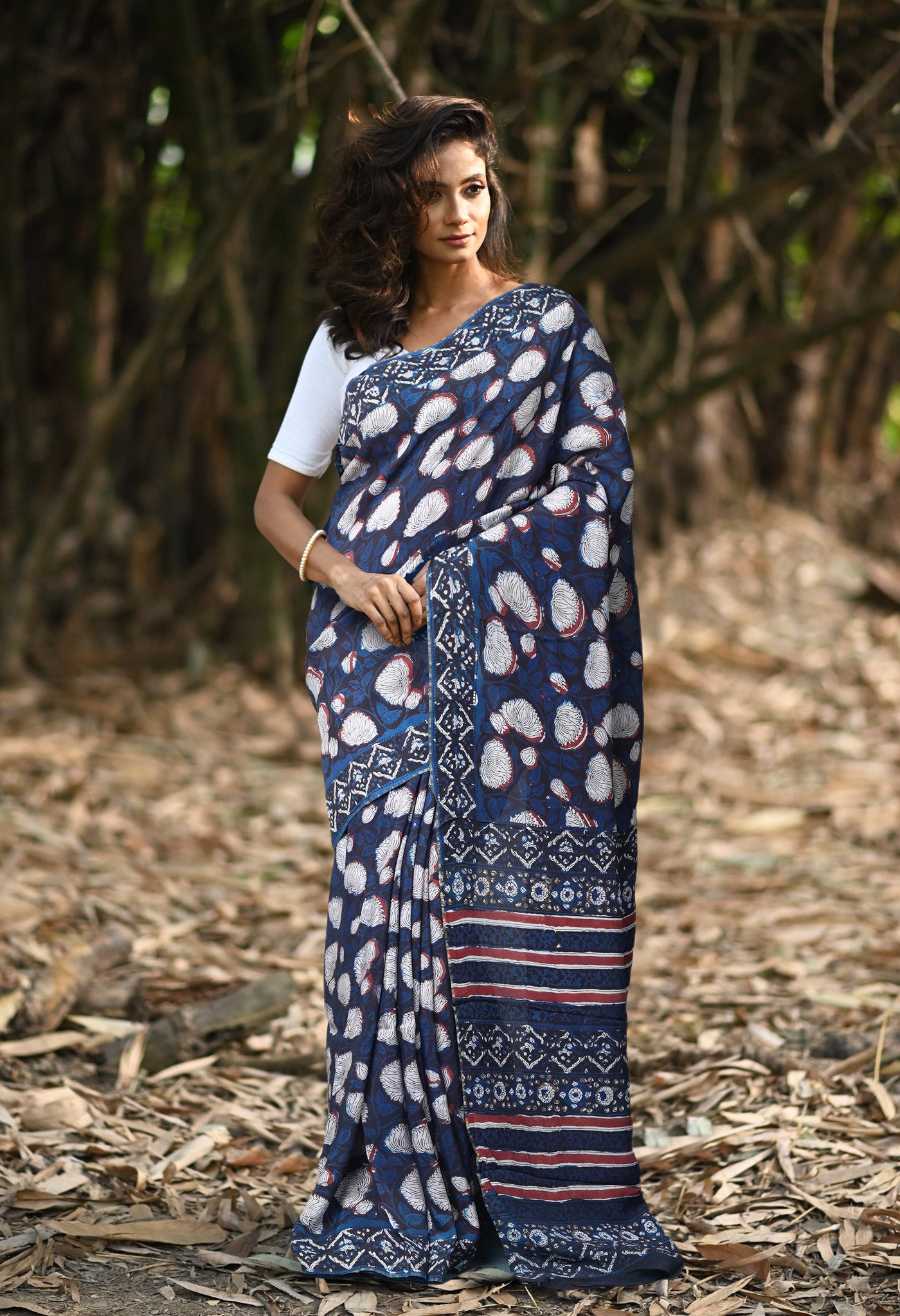 Black-Blue Pure Ajrakh Printed Uppada Soft Silk Saree-UNM82320