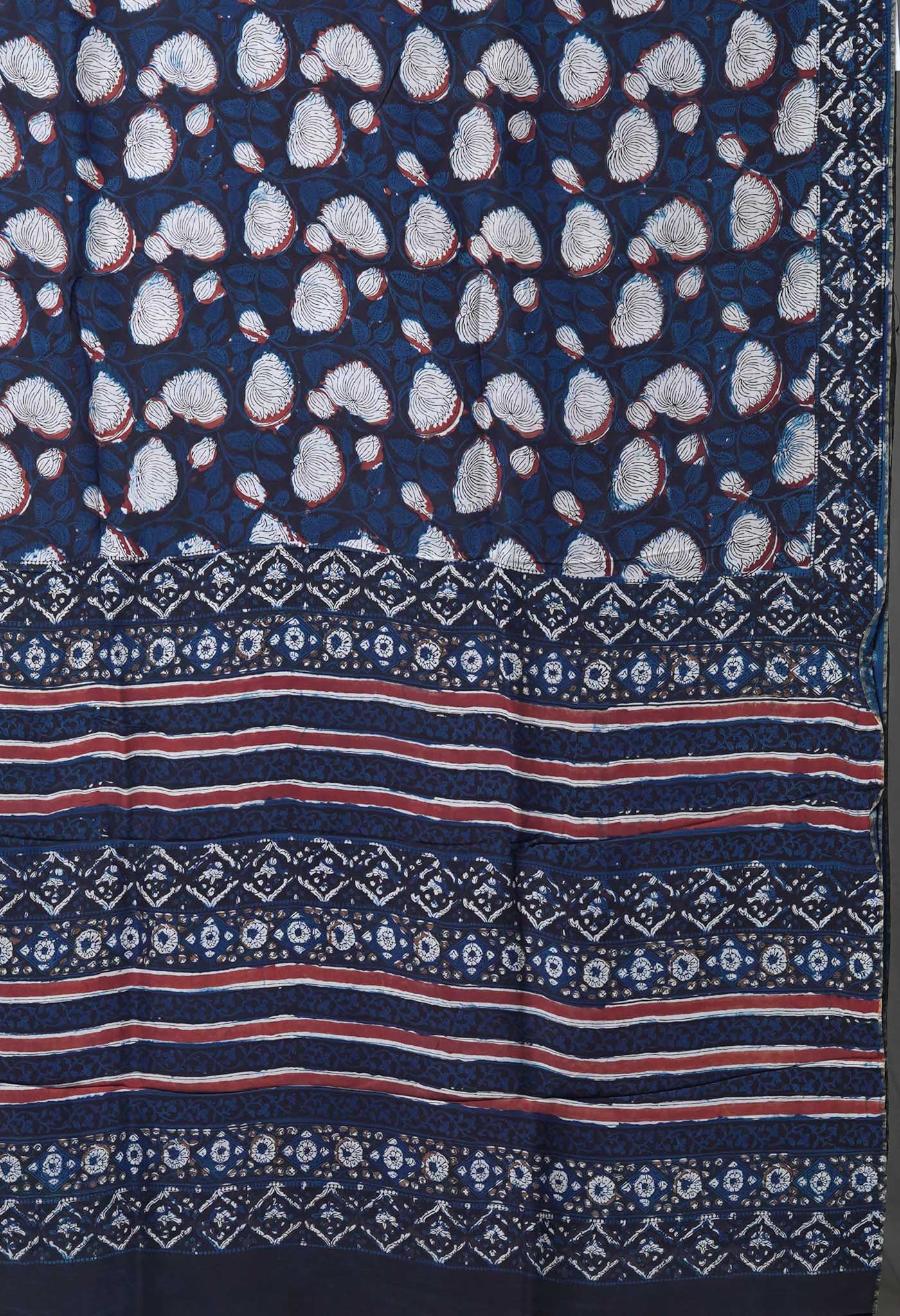 Black-Blue Pure Ajrakh Printed Uppada Soft Silk Saree-UNM82320