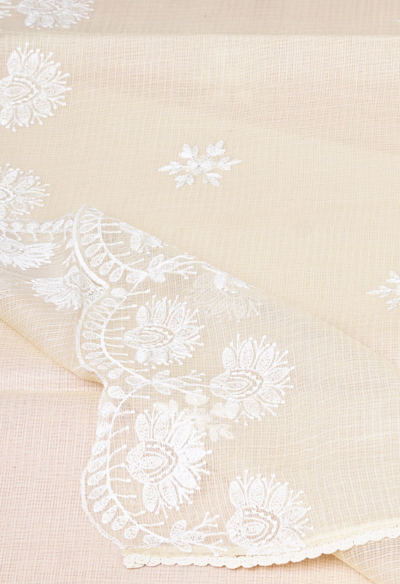 Cream Pure Emboridery Kota Saree-UNM82486