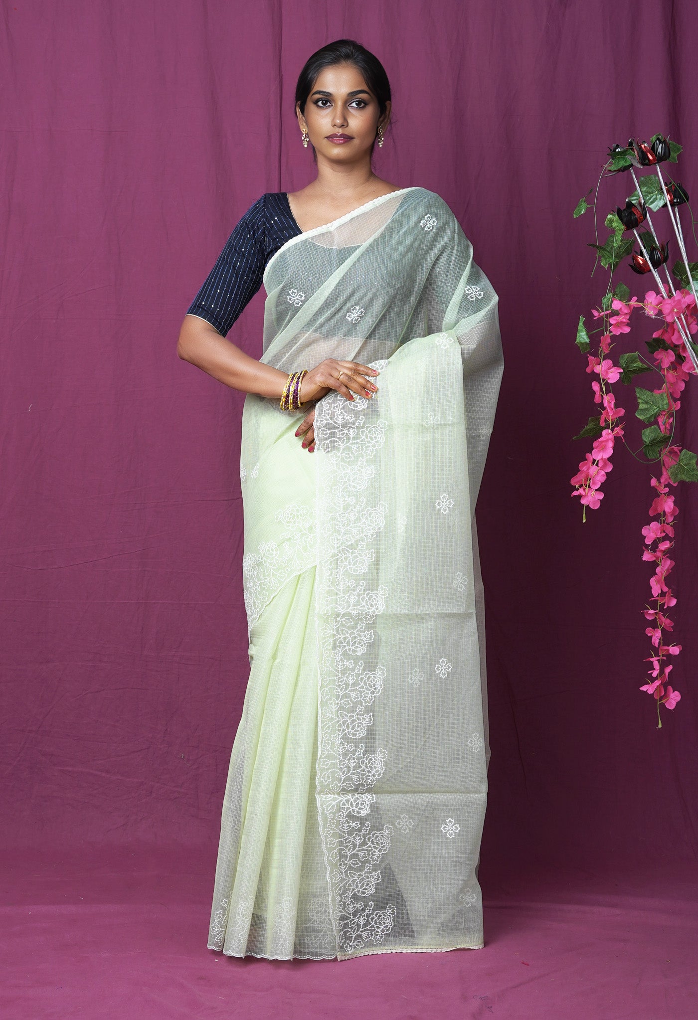 Green Pure Emboridery Kota Saree-UNM82495